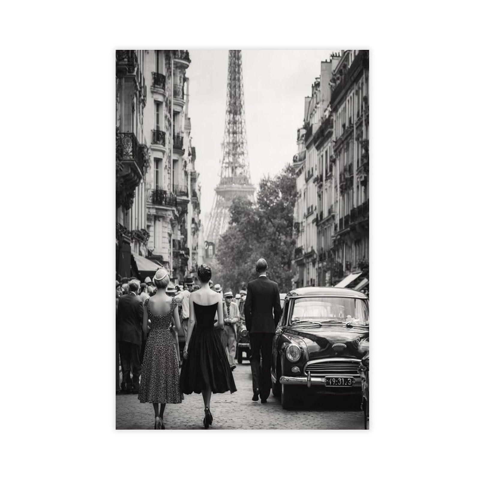 Nffbgfd Paris Eiffel Tower Fashion Black And White Poster Canvas Poster Bedroom Decor Landscape Decor Gift 16X24inch(40X60cm)