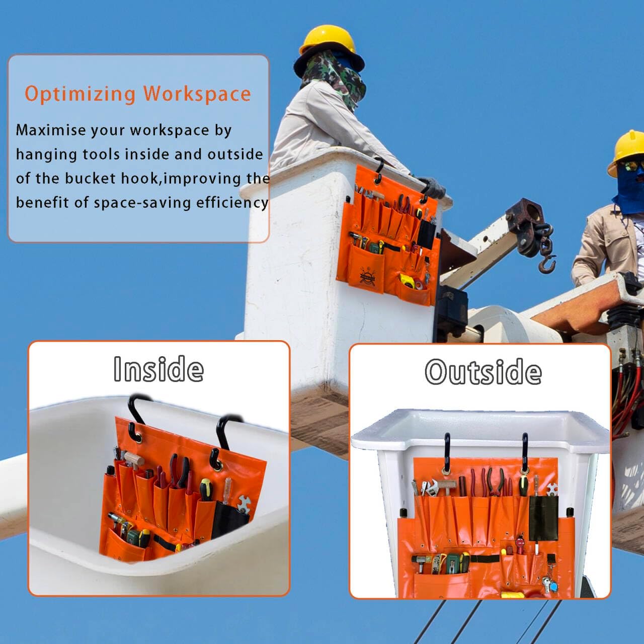 Lineman Tool Board Secure Fit, Aerial Apron, Sturdy Lineman Tool Bag, Bucket Truck Tools Organizer, Include Two 2" Hooks