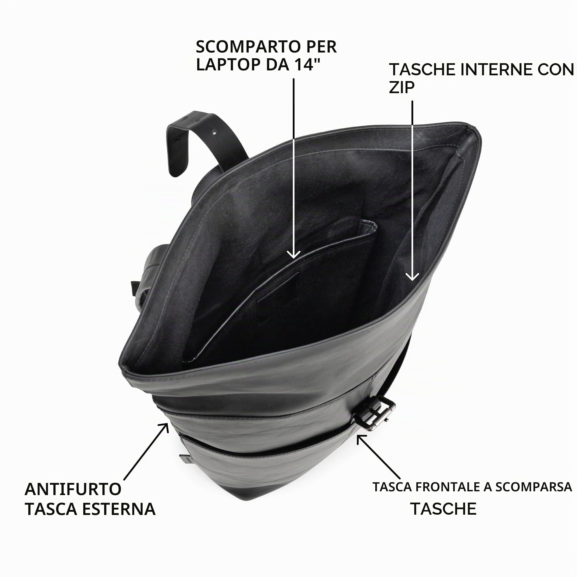 Berliner Bags Zaino Finn, Zaino Porta Laptop 14” Unisex, Rucksack Premium per Uomo e Donna – Nero