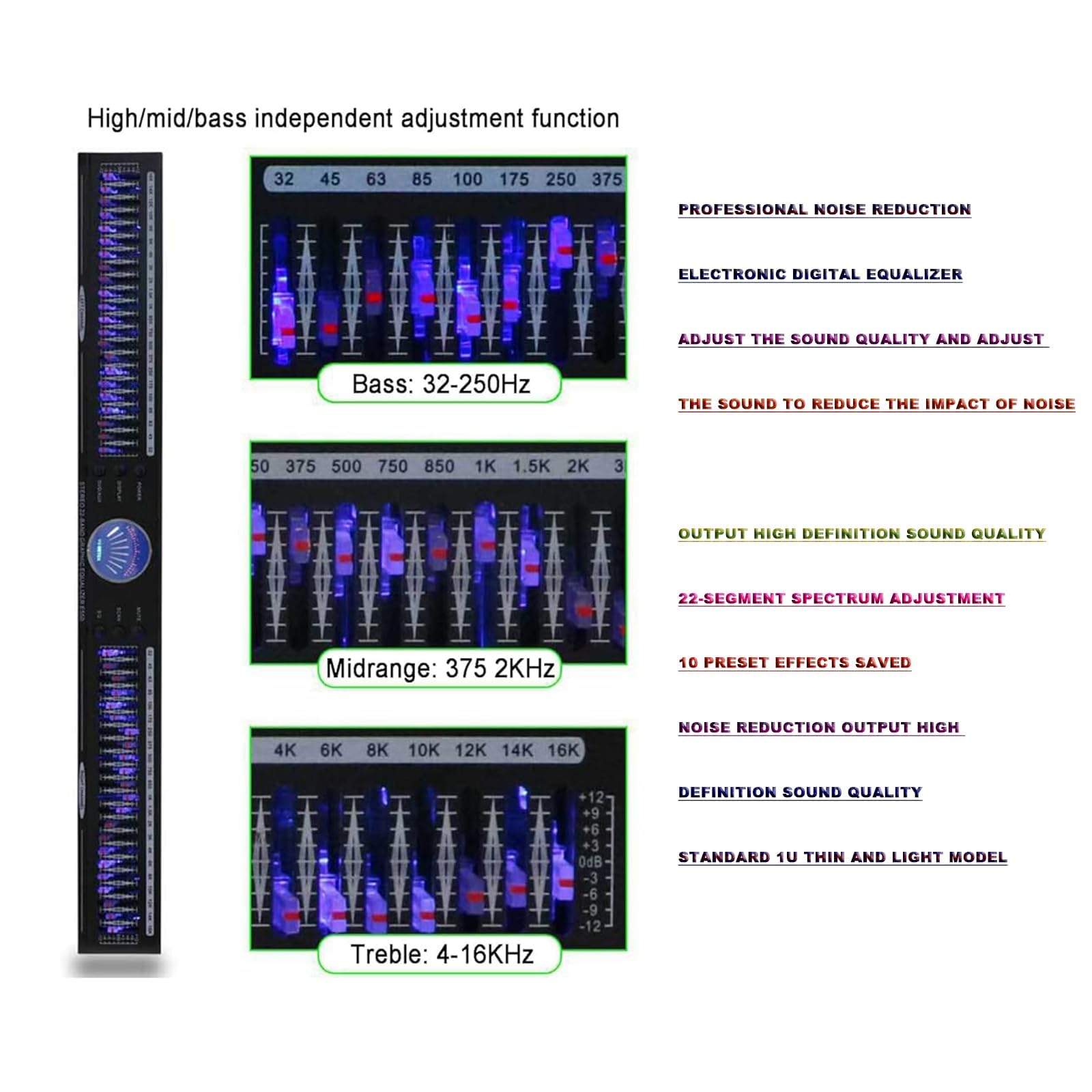 McbeAn Stereo-Grafik-Equalizer, 22-Band-Audio-Equalizer, Digitaler Stereo-Grafik-Equalizer, 10 Voreingestellte Effekte, DSP-Rauschunterdrückungsprozessor, Für KTV-Veranstaltungen, Musikstudios Und DJ