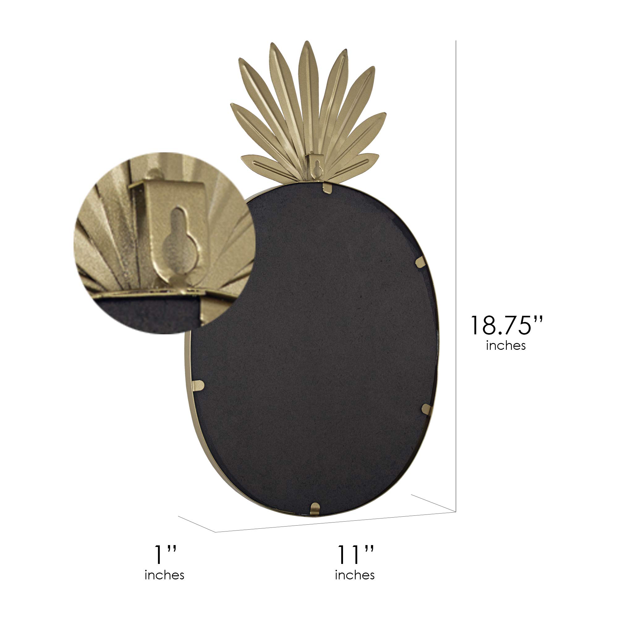 Head West Fun & Playful Unique Wall Decor Easy to Hang Gold Colored Metal Framed Pineapple Accent Wall Mirror for Living Rooms, Comes with Keyhole Slot at The Back 11" x 19"
