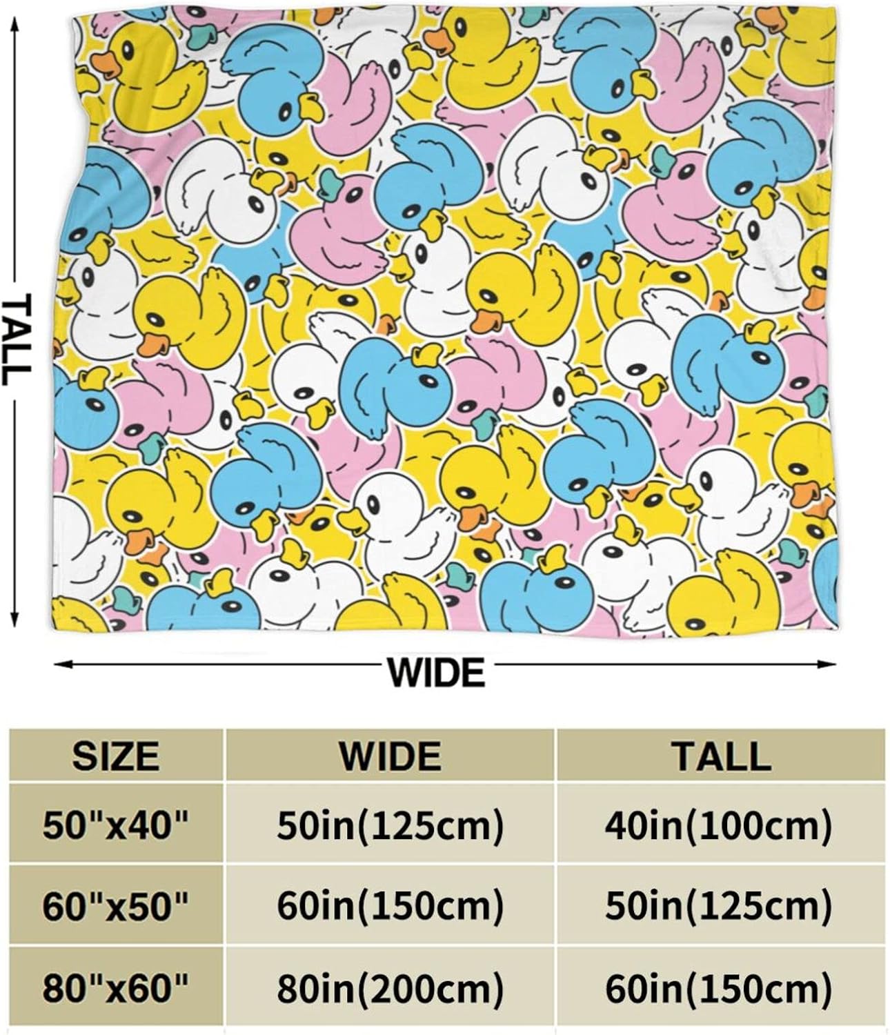 Perinsto Colorful Rubber Ducks Throw Blanket Ultra Soft Warm All Season Cute Cartoon Ducky Decorative Fleece Blankets for Bed Chair Car Sofa Couch Bedroom 50"X40"