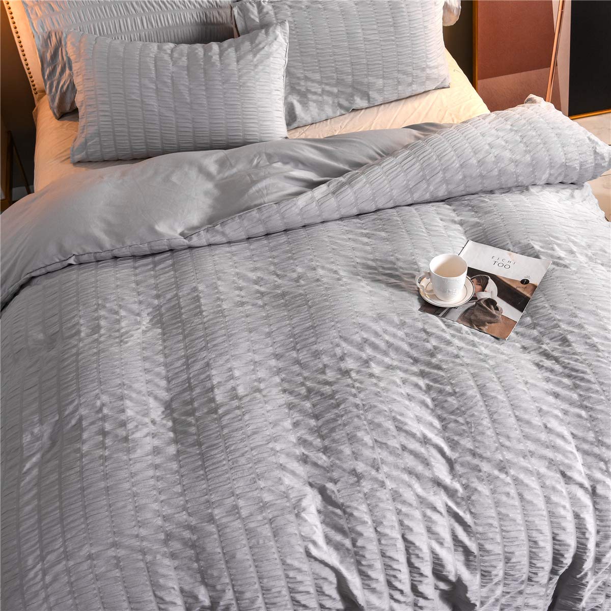 nowoczesna poszewka na kołdrę Solidna pościel z szwem z dwustronnym prześcieradłem z zamkiem błyskawicznym (Szary premium) (135x200cm + 1 poszewka na poduszkę)