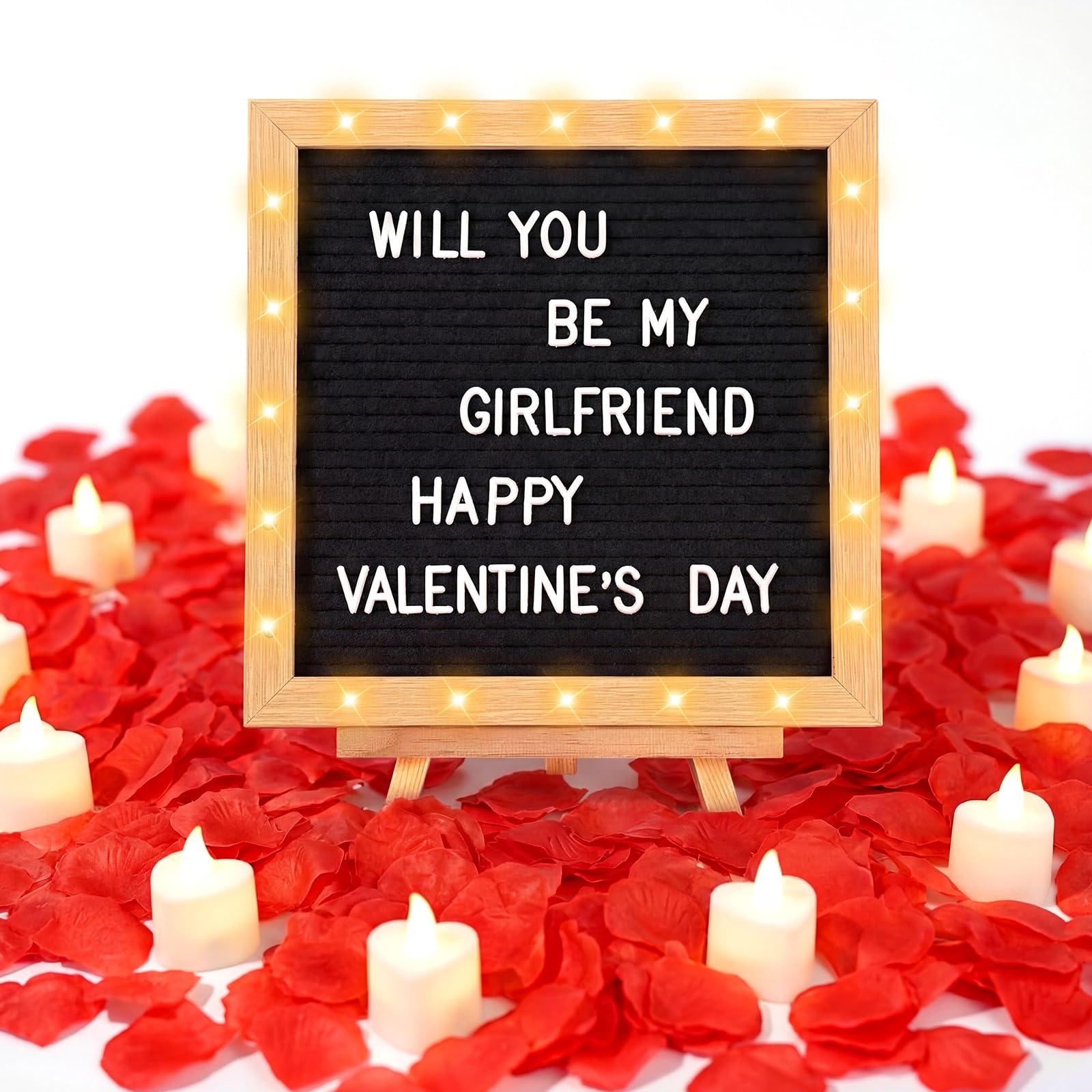 Ceenna Romantische Nacht Geschenkset Schwarz Will You Be My Girlfriend Schild Brief Board Künstliche Rosenblätter LED Kerzen Buchstaben Symbole für Valentinstag Jubiläum Geburtstag Hochzeit