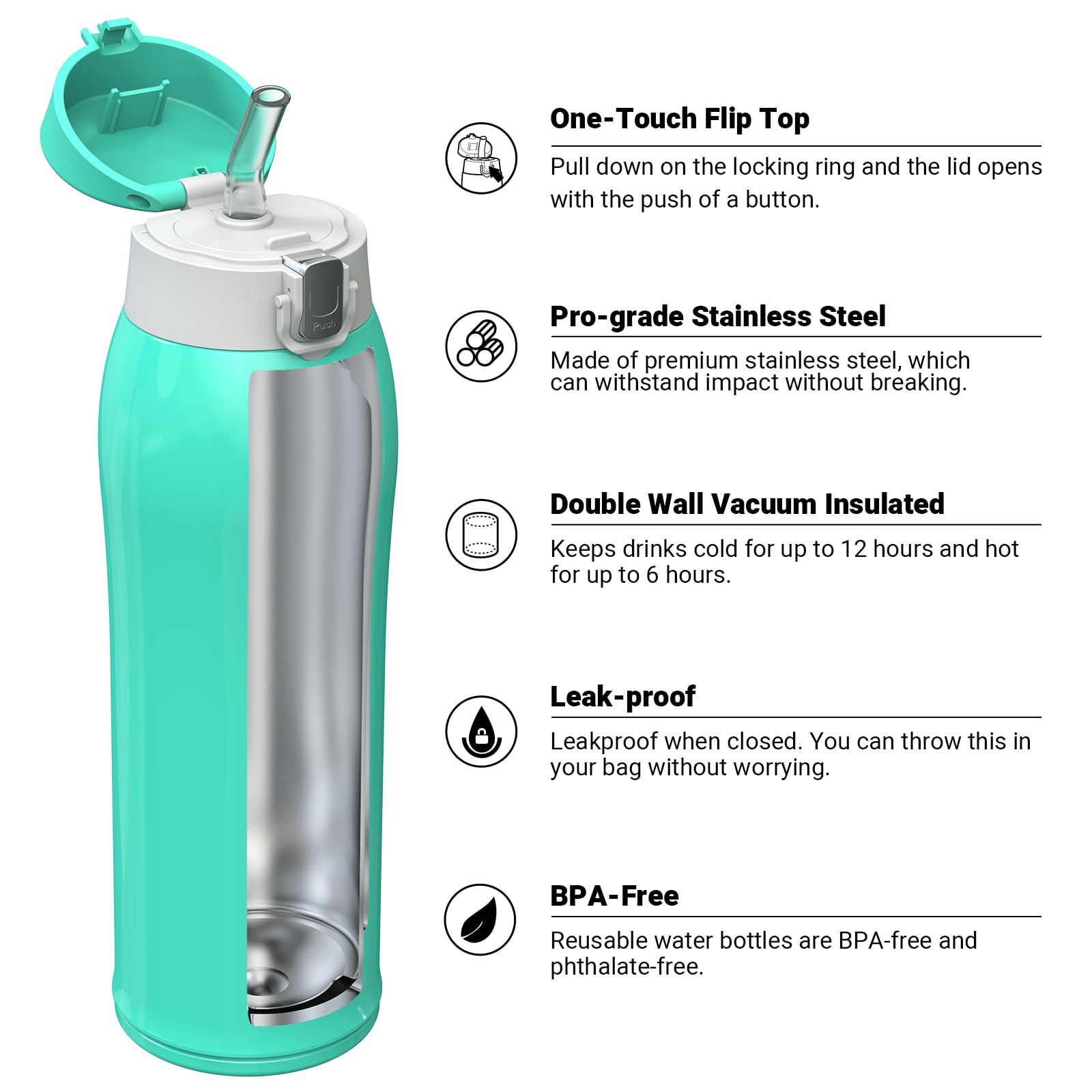 Super Sparrow Borraccia Termica Cannuccia, Borraccia in Acciaio Inox - 350ml, 500ml, 750ml, 950ml - Senza BPA Tazza Borracce Termiche, Bottiglia Termica per Bambini, Scuola, Sportiva