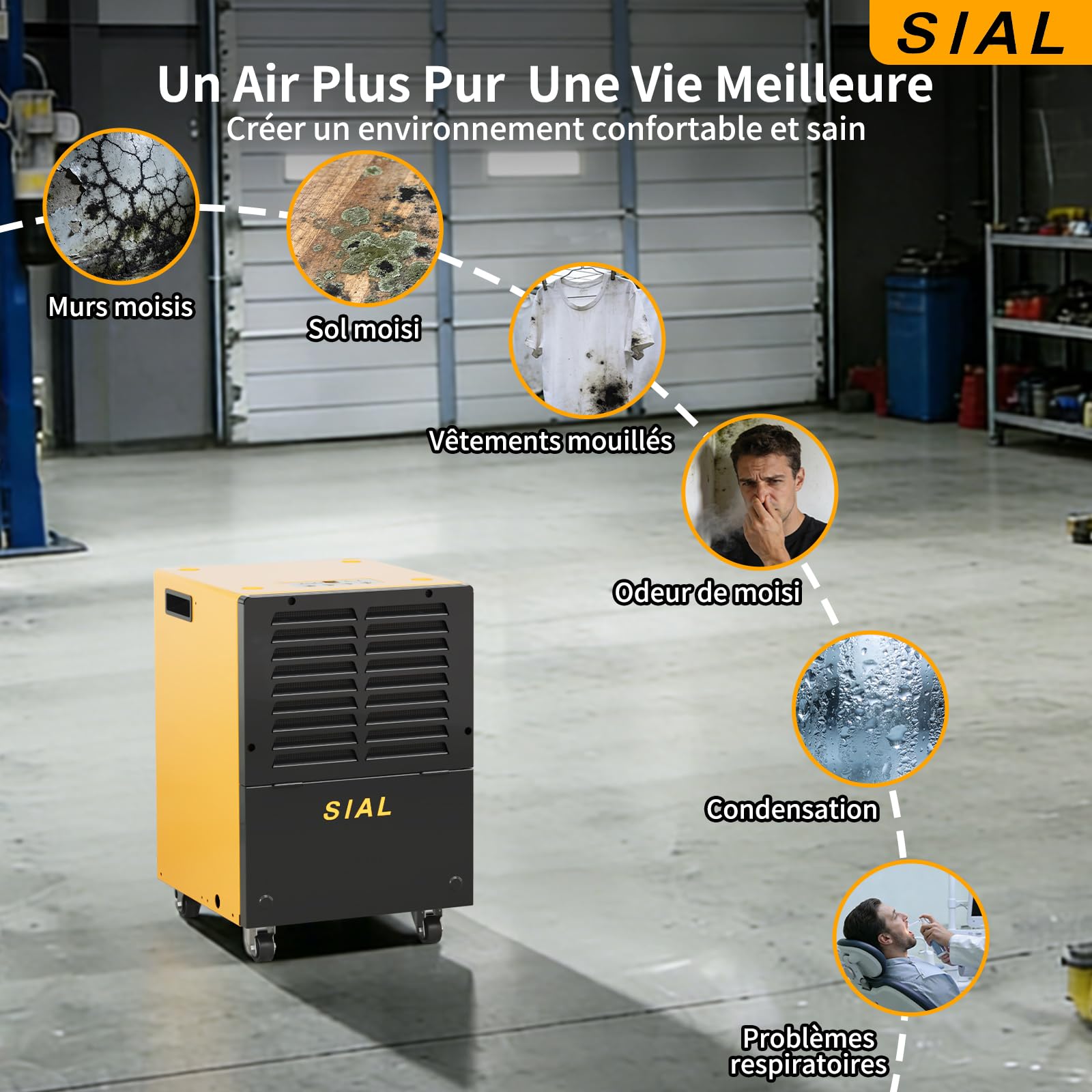 SIAL 30L/TAG Bautrockner Luftentfeuchter, 4,9L Tank, 100㎡ | Industrieller Profi-Entfeuchter | für Keller, Garage & Neubau | gegen Schimmel & Feuchtigkeit | Wasserschadensanierung