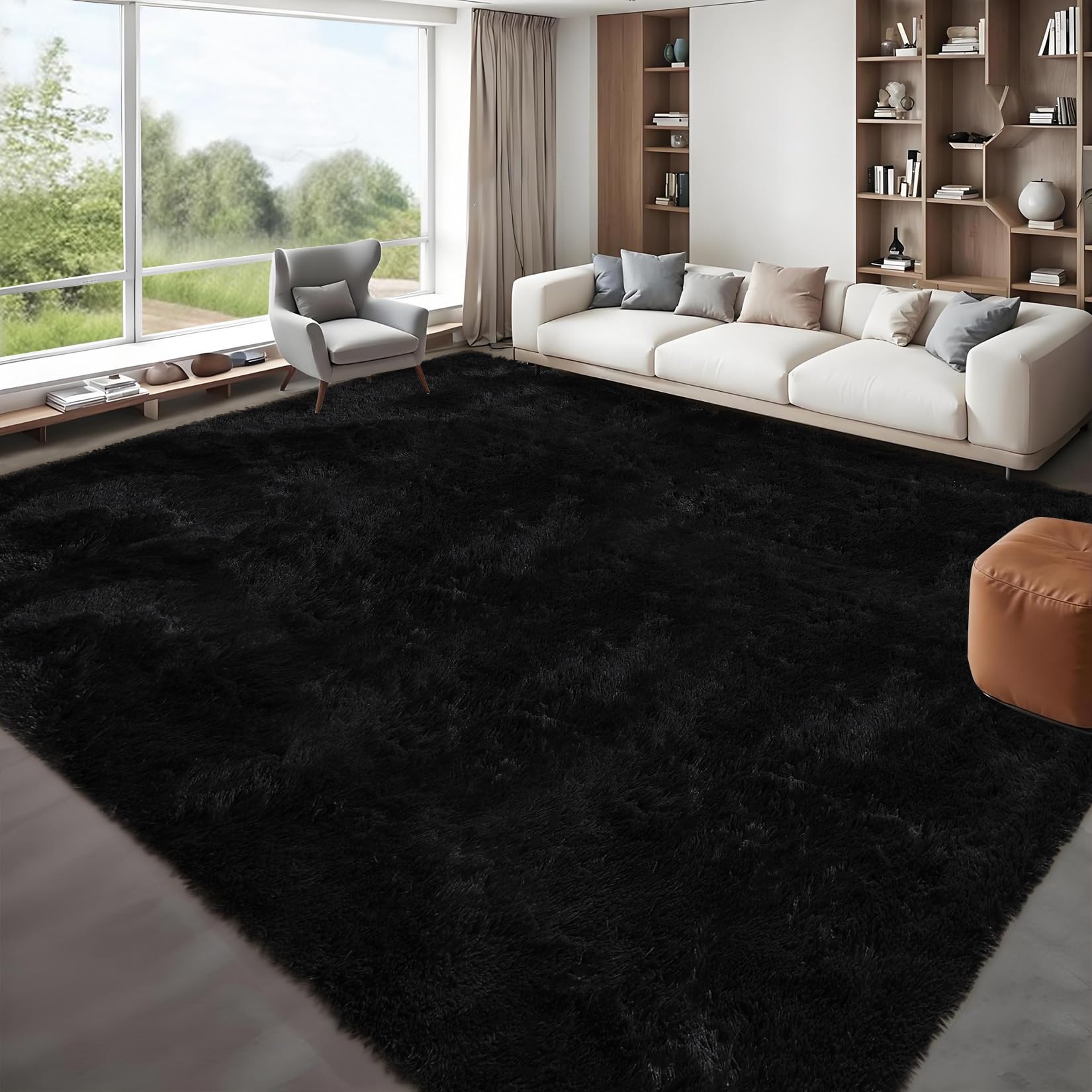GarveeHome 9x12 Fluffy Area Rug- Shag Area Rug for Living Room, Shaggy Large Indoor Thick Living Room Carpet with Non-Slip Backing, Soft Plush Fuzzy