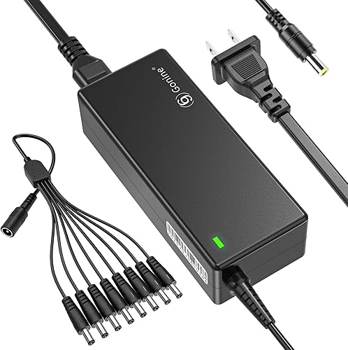 Gonine - Fuente de alimentación de cámara de seguridad de 12 V con cable divisor de alimentación de 8 vías adaptador de 110-240 V CA a CC de 12