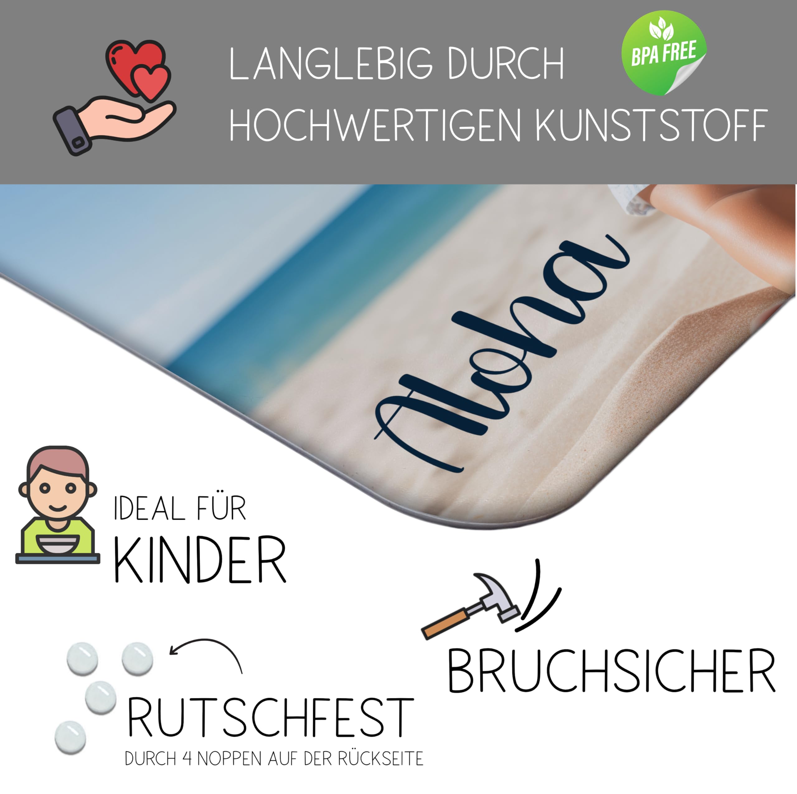 Frühstücksbrettchen mit Foto selbst gestalten , Schneidebrett aus Kunststoff mit eigenem Motiv personalisieren, Antirutsch-Noppen, 20 x 25 cm