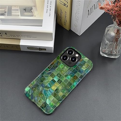 Miniatura 600 de Funda para iPhone 11 Pro Funda, Diseño de Patrón de Mosaico de Vidrio en Tono Verde - Protección Dual Híbrida Silicona + PC Duro Resistente a Golpes