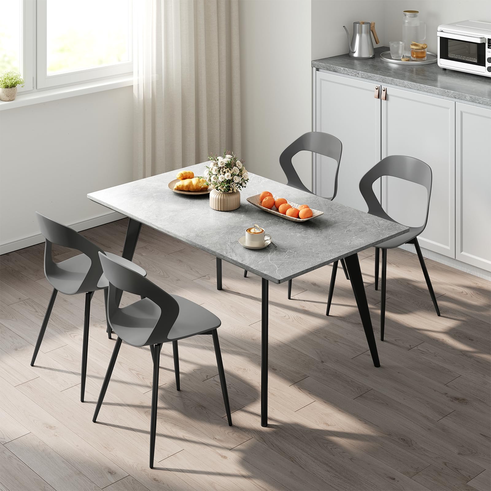 WOLTU Set di 4 Sedie Sala da Pranzo, Sedie Cucina con Schienale Traforato | In PP e Metallo, senza Braccioli, Capacità di Carico 150 kg, per Soggiorno, Camera da Letto e Studio, Grigio