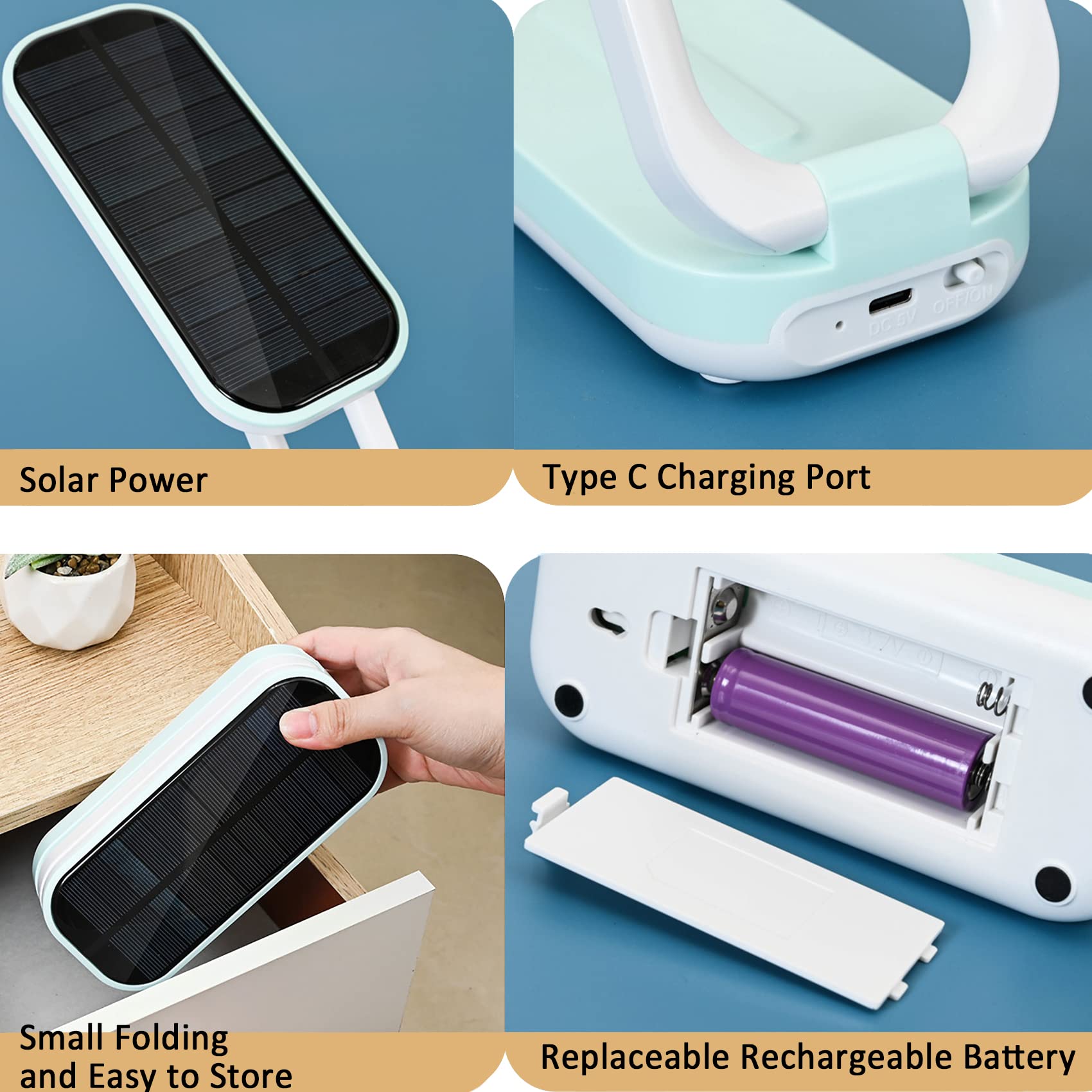 Lampara LED Escritorio Solar Portátil Plegable Lampara LED Recargable USB Lámpara de Mesa Solar Luz de Lectura Lámparas de Lectura de Noche para Trabajar, Estudiar (Rosado)