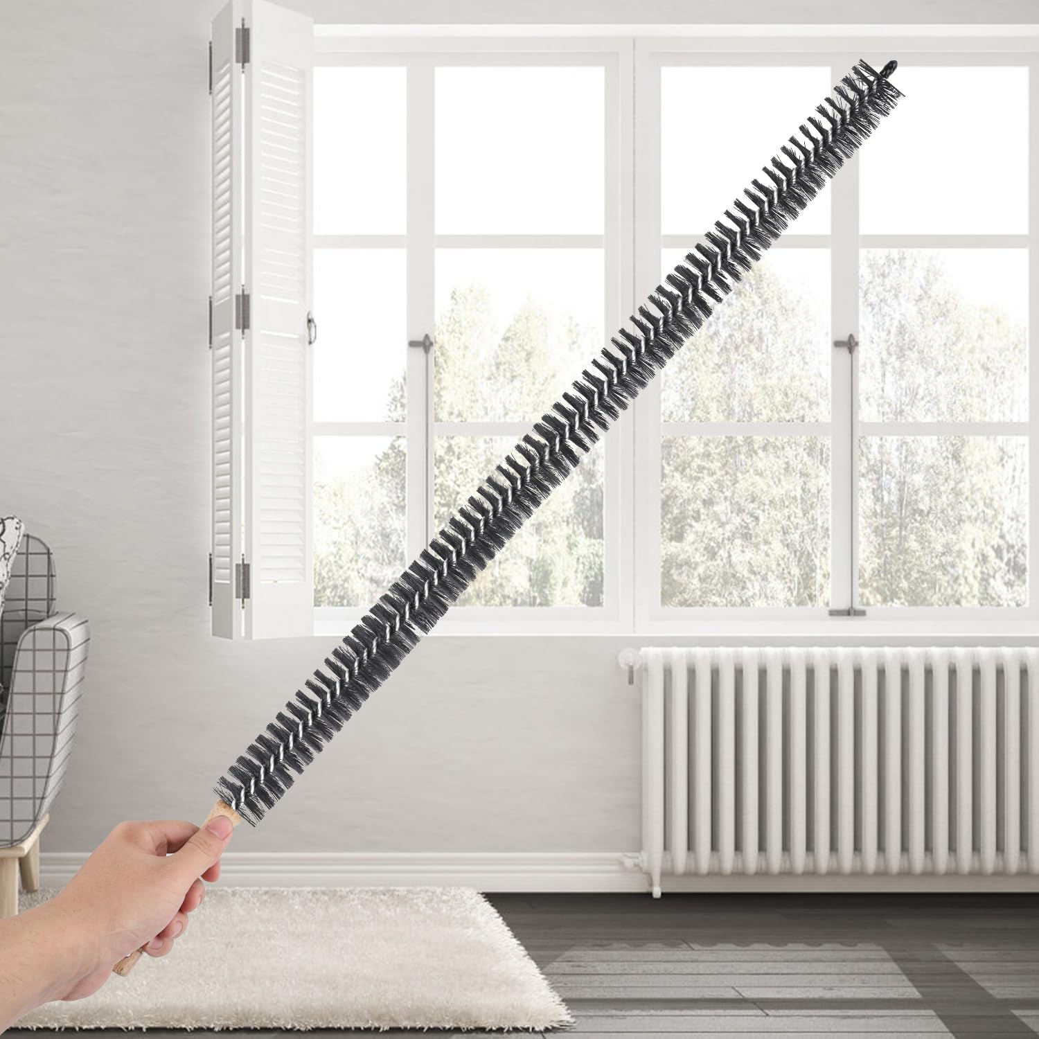 Cepillo Limpia Radiadores BIGKASI 70.5cm + Plumero Extensible - Para Esquinas Y Polvo En Casa