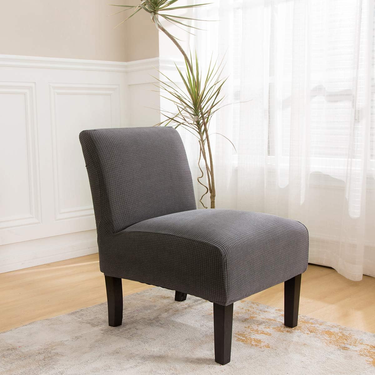 LiveGo Armless Chair Slipcover Stretch Water-Repellent Accent Chair Cover Removable Washable Chair Covers for Living Room Furniture Protector Slipper Chair Slipcover