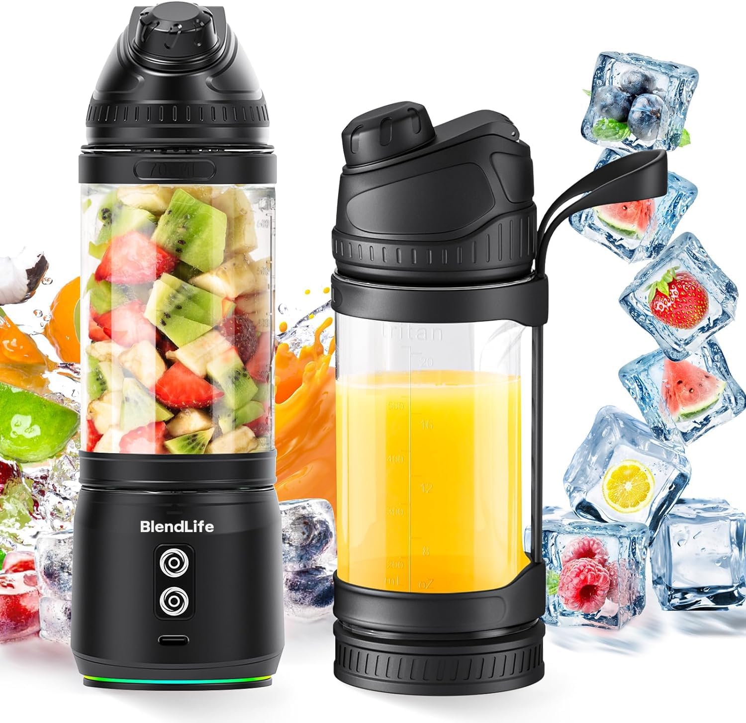 BlendLife Elite Portable Juicer Mixer Blender | 700ml Jar | Reverse Blend, 6000mAh Battery, Sipper, Dual Modes, LED Lights, Strainer | Perfect for Juices, Smoothies, Shakes & Kitchen Use | Black