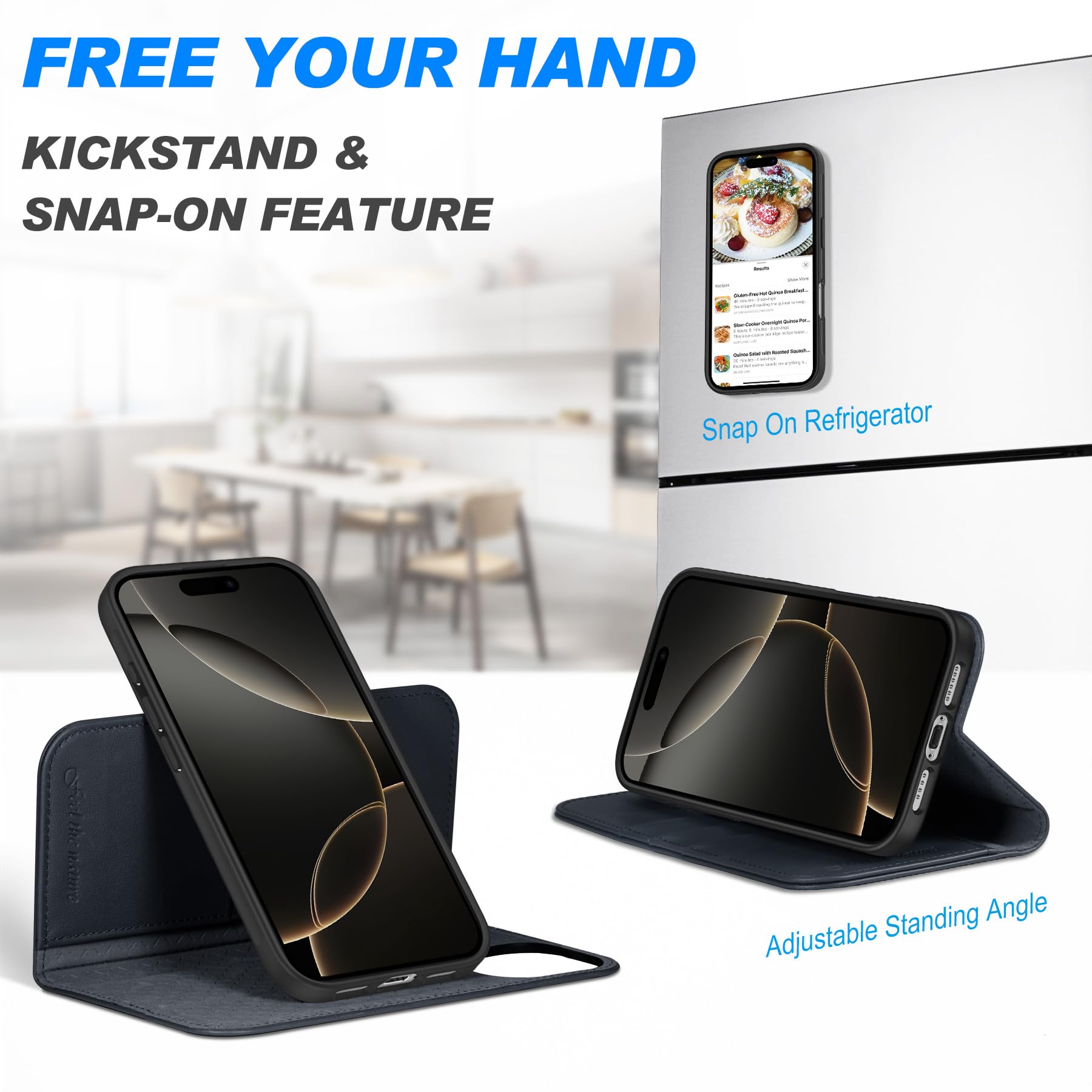 SHIELDON Etui do iPhone 16 Pro Max, Skórzane etui 2 w 1 z odpinanym portfelem i uchwytem na kartę Magnetyczne etui z klapką do ładowania bezprzewodowego kompatybilne z iPhone 16 Pro Max - granatowy