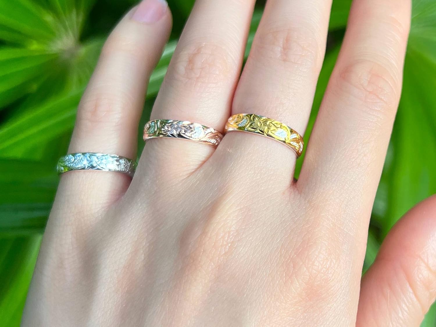 925 Sterling Silver 4mm Hawaiian Princess Plumeria Flower Scroll Ring Stackable Wedding Engagement Band, Nickel Free Hypoallergenic for Sensitive Skin, Gift Box Included - Image 2