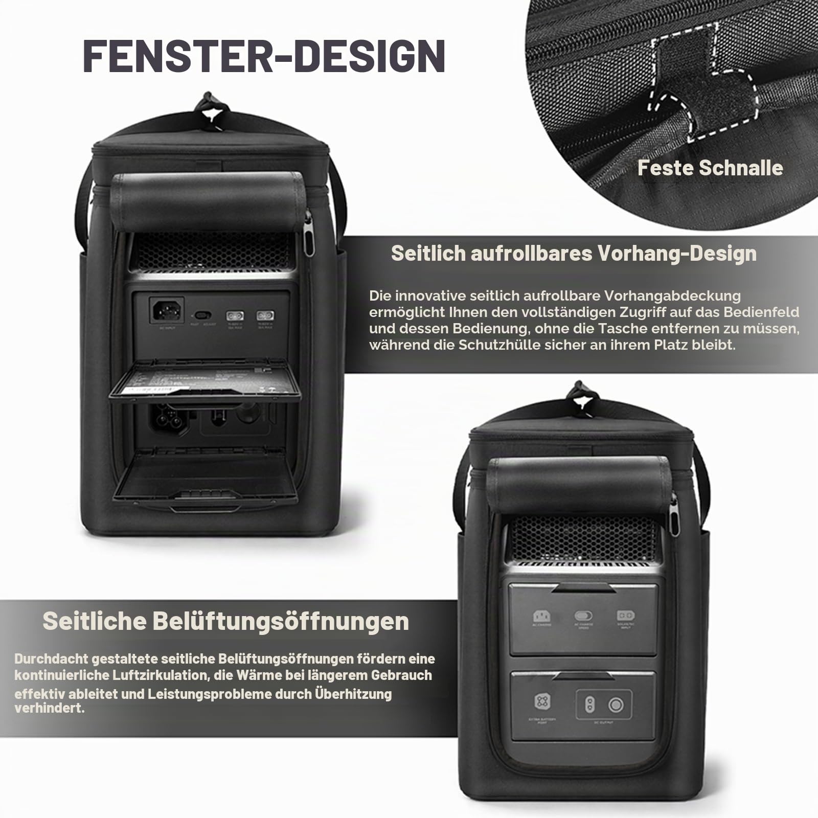 Tragbare Tragetasche kompatibel mit ECOFLOW Delta 3 Plus/Delta 3/Classic, schützende Aufbewahrungstasche für Kraftwerk und Zubehör, mit Wärmeableitungsfenstern