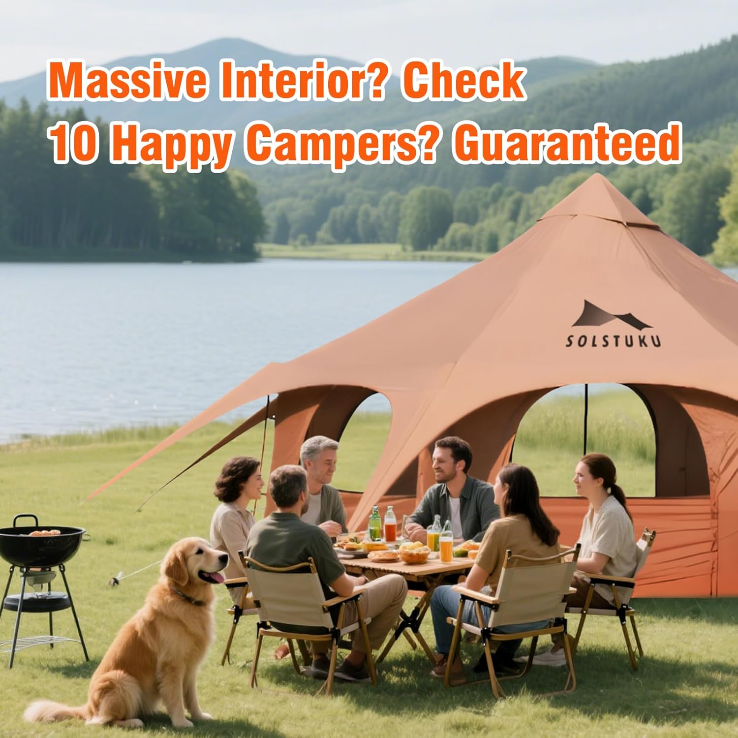 SOLSTUKU 4 Season Canvas Bell Tent, 270 sq ft, 9.8 ft Peak Height, 10 Person, Free Standing, Zipper Closure, Compact Style, Camping & Hiking, Family Camping, Cold-Weather, Outdoor Activities