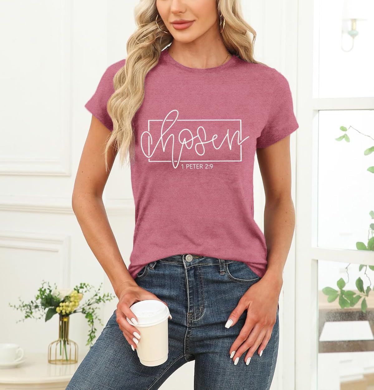 Women's Christian Shirt Christ Chosen T-Shirts Bible Verse Tee Tops - Image 2