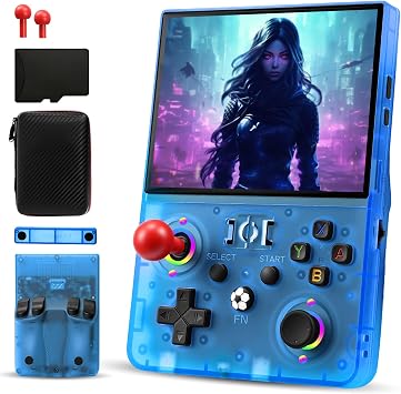 R36MAX II Retro Handheld Game Console, 4.5" IPS HD Screen Retro Gaming Console with Detachable Joystick, 20,000+ Classic Games, 30+ Emulators, Pocket Hand Held Video Games Transparent Blue