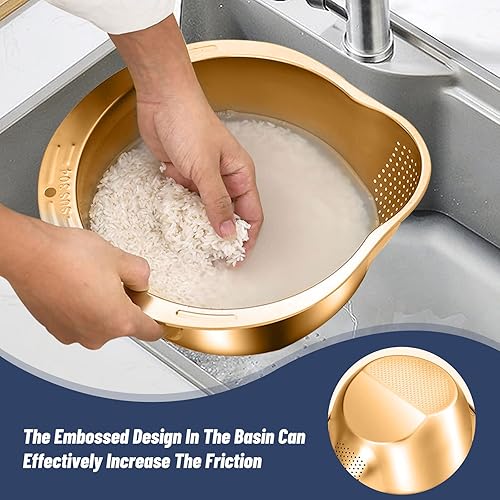Miniatura 2 de Juego de 2 cuencos de lavado de arroz, coladores y coladores de alimentos, colador de arroz de acero inoxidable para limpiar frutas, verduras y