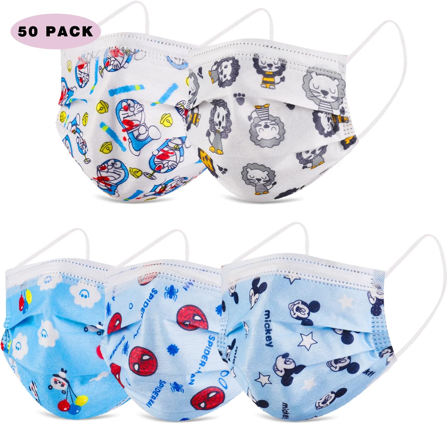 IGINOA Kids Face Mask 3 Ply Layer Safty Breathable Fabric for Girls and Boys (50 Pack)