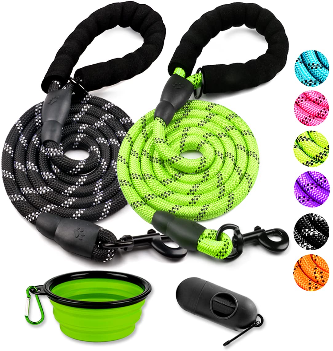 COOYOO 2 Correas para Perros de 1,8 m, Resistentes, cómodas y Acolchadas, Correa Reflectante para Perros medianos y Grandes, con comedero Plegable