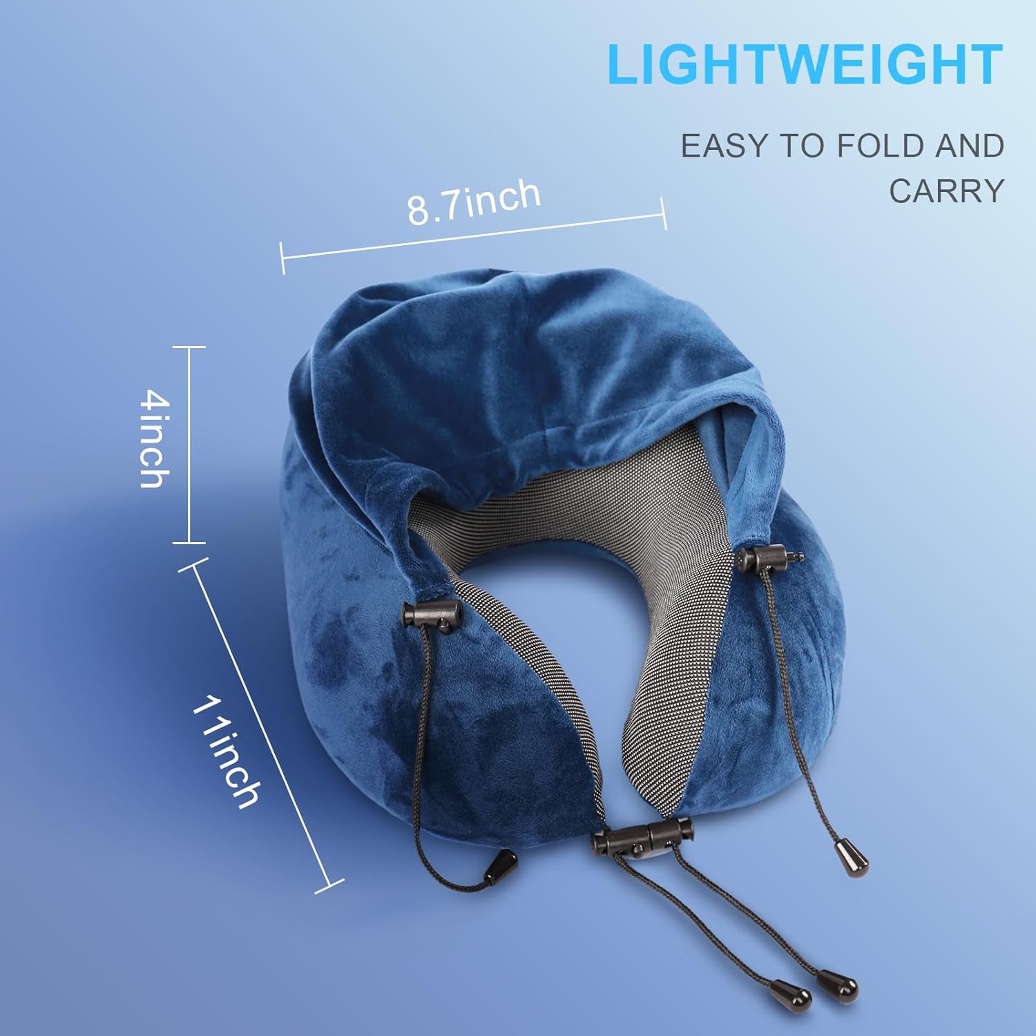 Hooded Travel Neck Pillow with 100% Pure Memory Foam - Ergonomic Support for Airplane, Car, Office, Train & Long Flights | Portable Sleeping Aid (Blue) - Image 2
