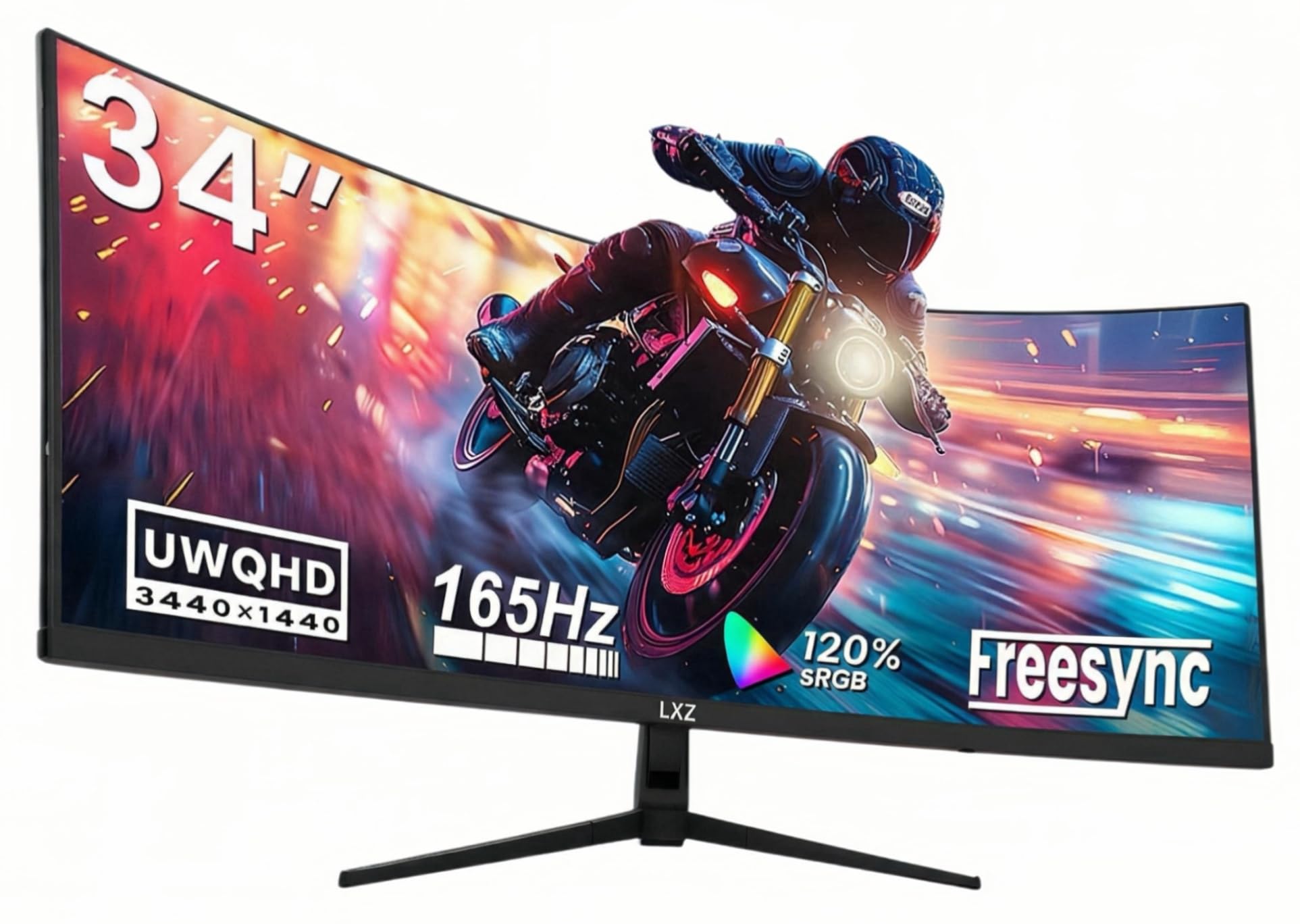 LXZ 34 Zoll Ultrawide Curved Monitor 1500R 165Hz, 3440 x 1440 UWQHD Gaming Monitor with FreeSync & G-Sync, Pip & PBP, DisplayPort HDMI - Black