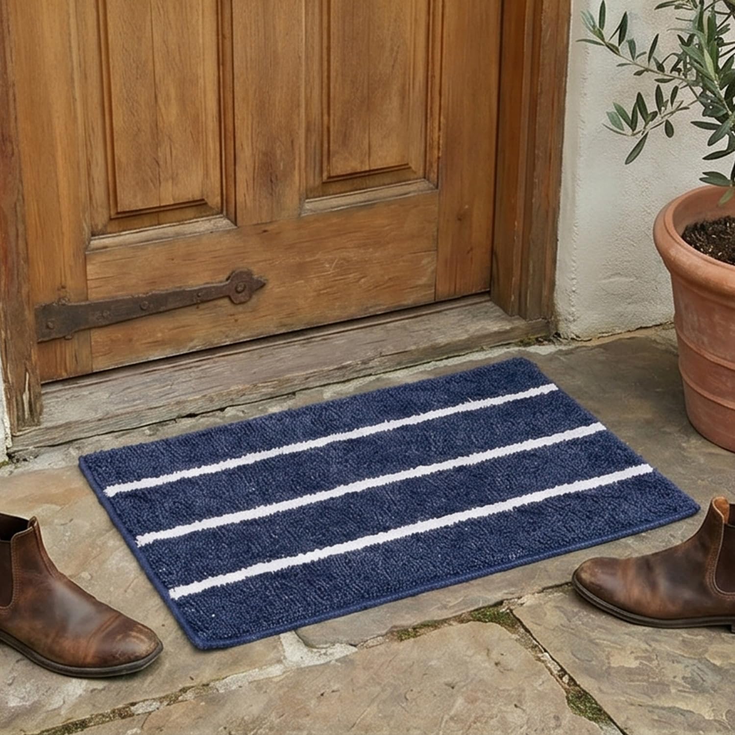 Striped Indoor Outdoor Entrance Door Mat for Front Door - Blue | Coffee and White, Indoor Outdoor, Entrance Mat for Front Door-image-10