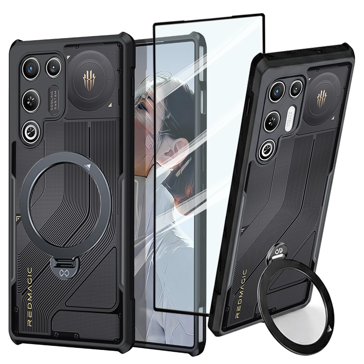 Funda para Red Magic 11 Air con soporte de anillo, parachoques de TPU suave + parte trasera acrílica, bolsas de aire de grado militar, protección contra caídas a prueba de golpes [1 película