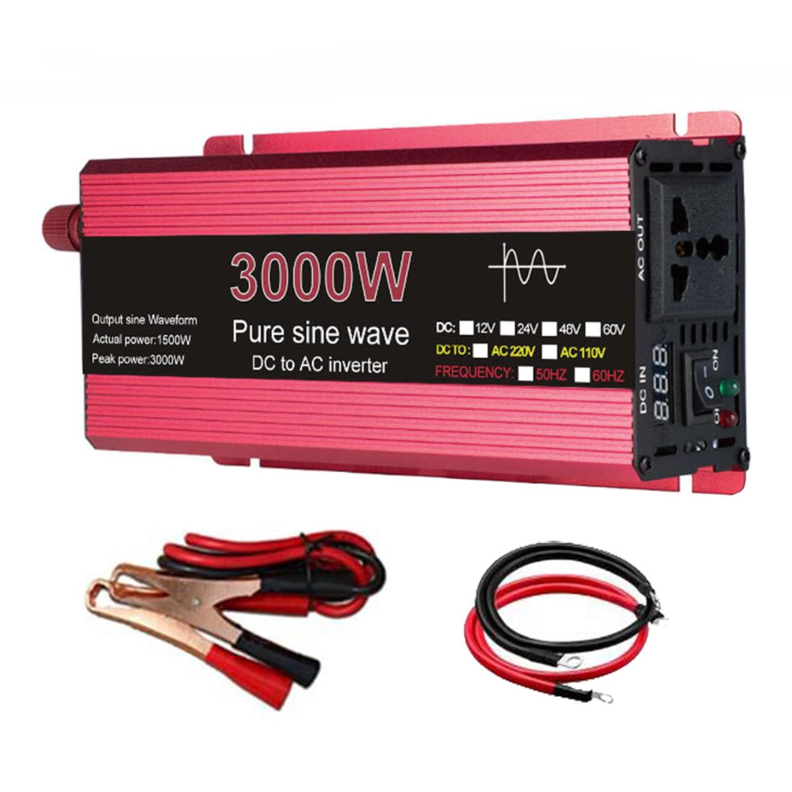 3000W czysta fala sinusoidalna przetwornica DC 12 V/24 V do AC 110 V/220 V transformator napięcia samochód solarny inwertowany zasilacz przetwornica napięcia