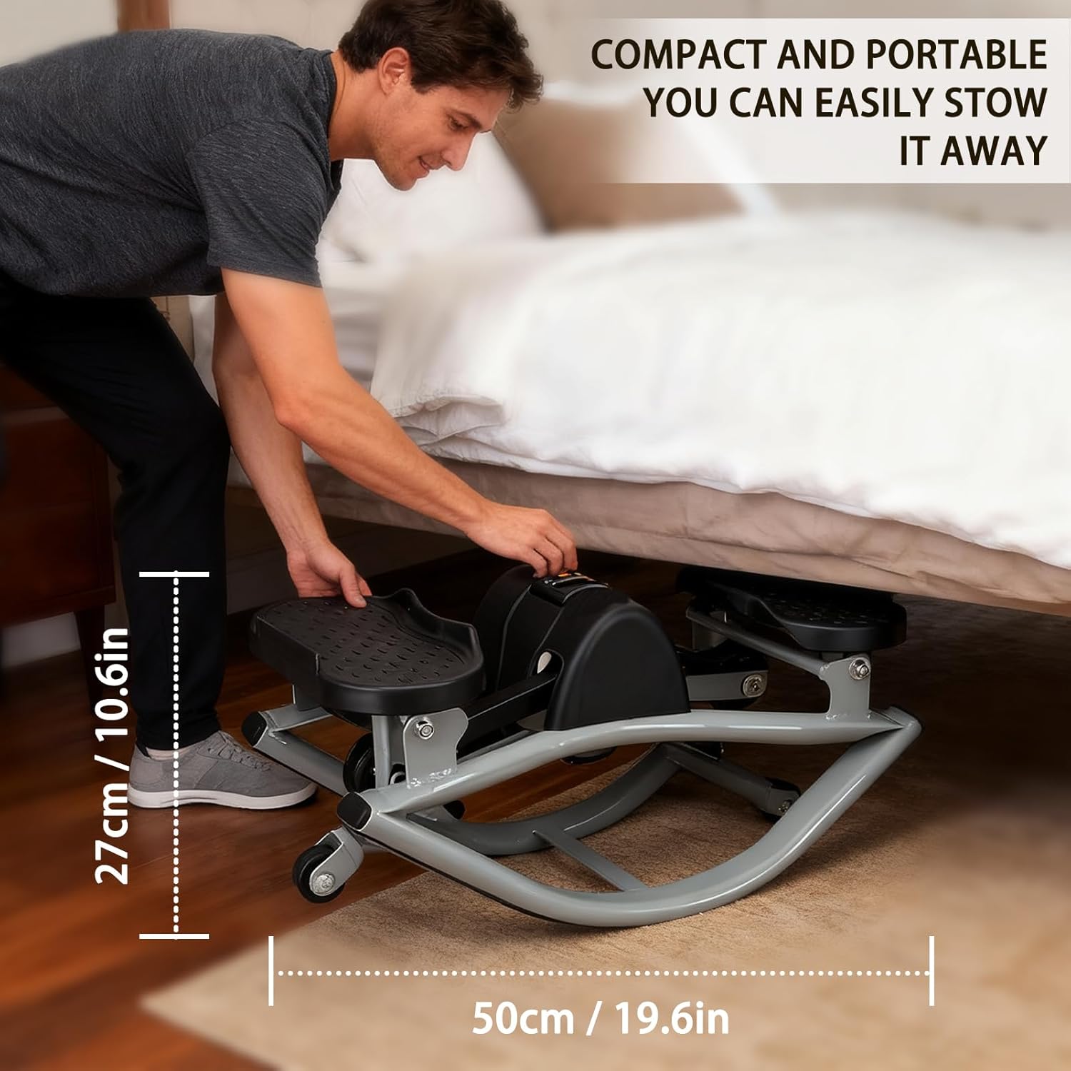 Rock Stepper with Display Screen, Lateral Rocking Fitness Stepper with Band and Non-Slip Mat, Home Mini Exercise Steppers for Legs, Glutes, Abs, Capacity 220Ib