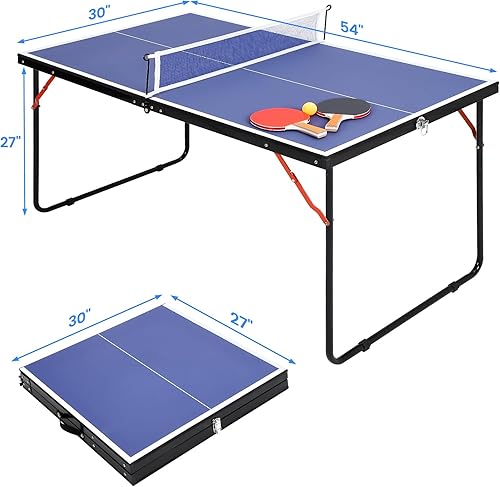 Miniatura 7 de Mesa de ping pong portátil, mesa de tenis de mesa plegable con red y 2 paletas y 3 bolas, mesas de juego familiares portátiles de ping pong para