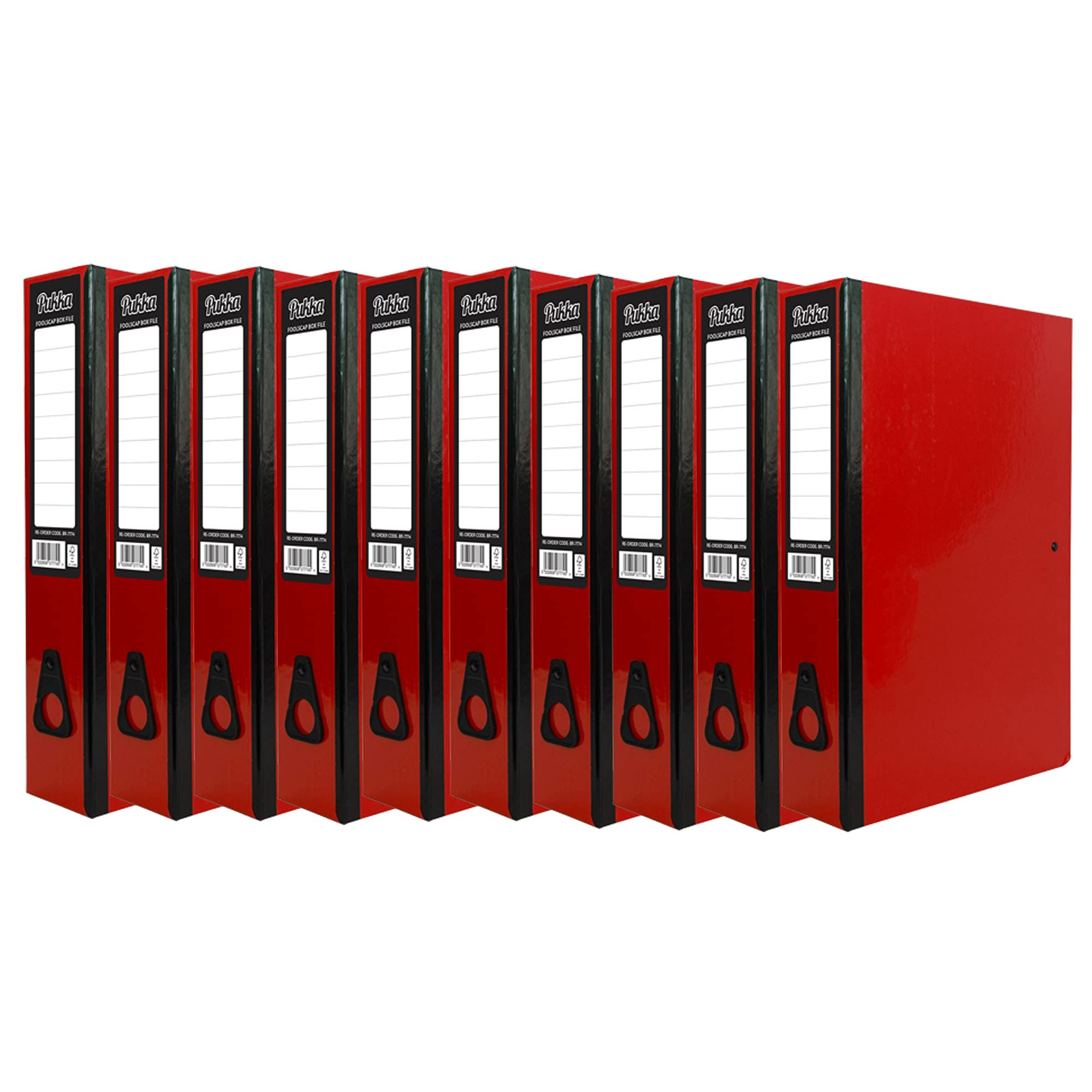 ED 10 x Pukka Foolscap A4 Glossy Box Files with Document Clip & Push Lock School Work Office 70mm Spine File Organiser (Red)