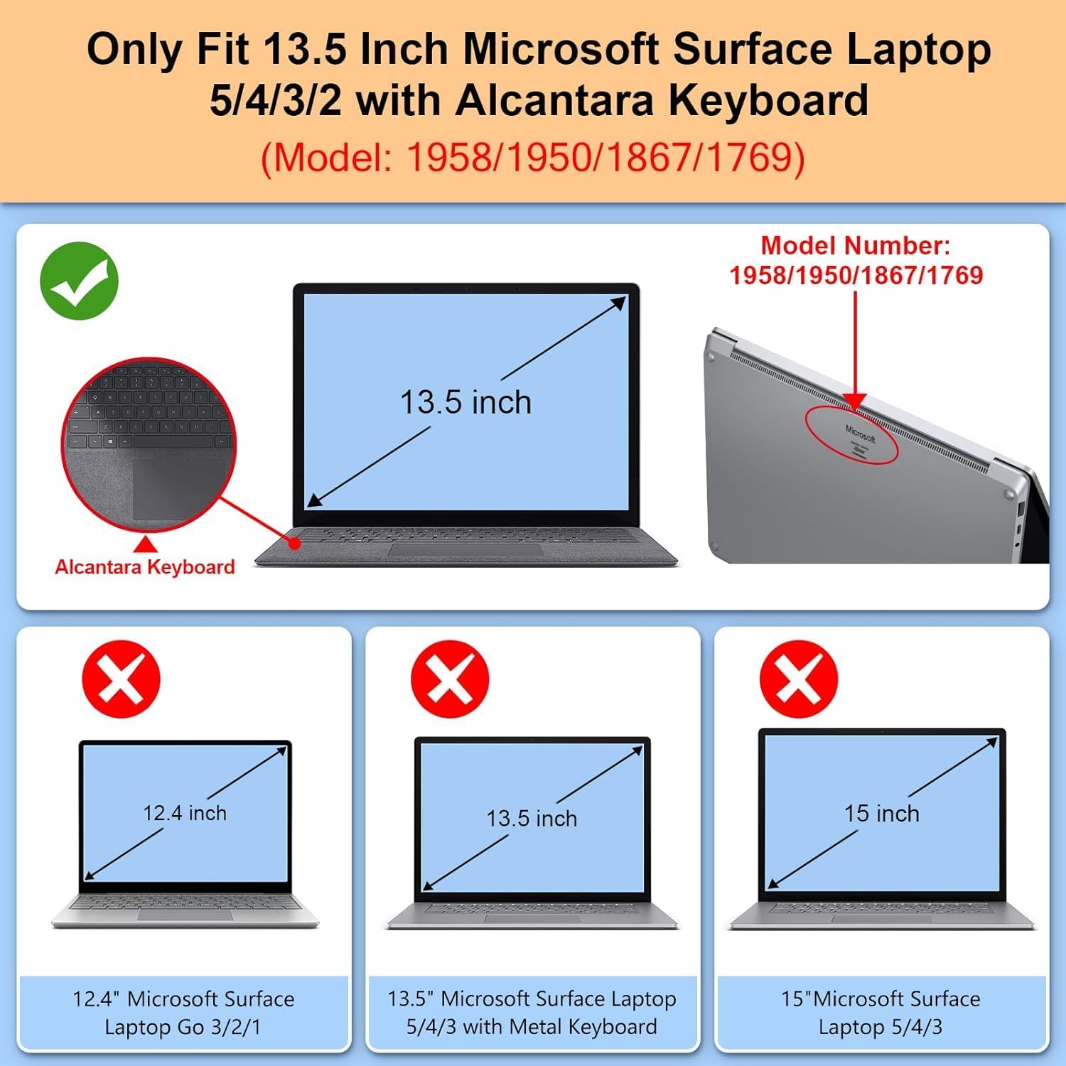 Rugged Case for Microsoft Surface Laptop 2/3/4/5 13.5" Alcantara (1769/1867/1958/1950),Heavy Duty Slim Hard Shell Cover Shockproof Protective Cover with Foldable Kickstands (Gray, 13.5"(Alcantara))