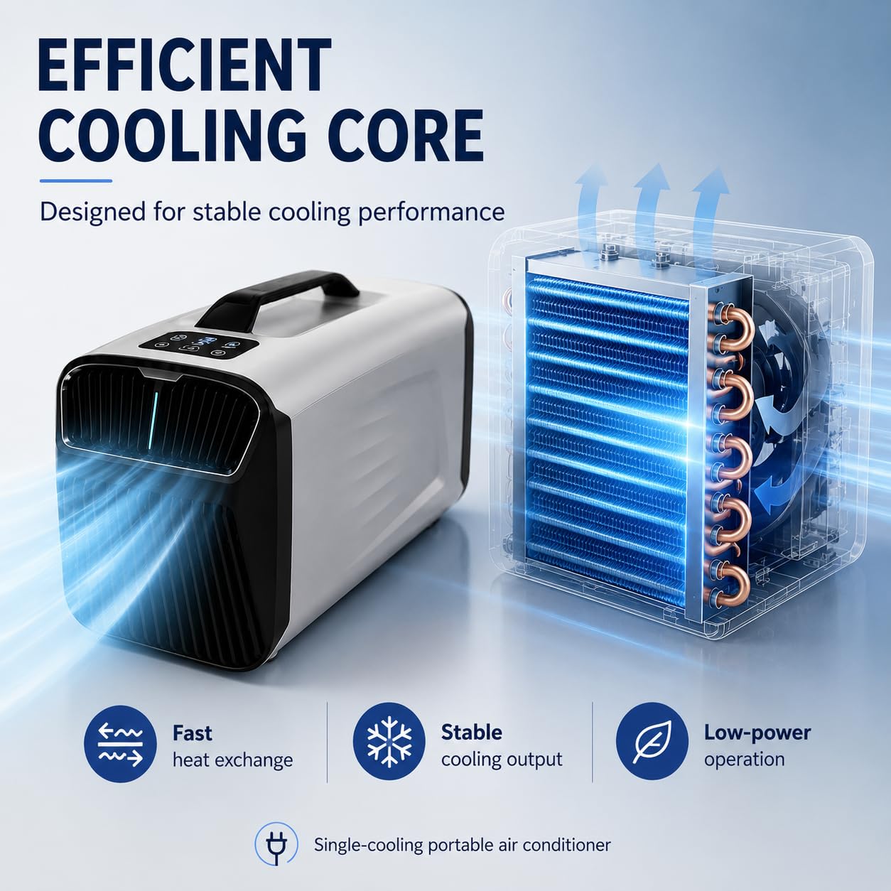 Condizionatore Portatile Stile Inverter per Casa e Camping | Design raffreddamento efficiente, formato viaggio compatto, collegamento AC, 4 modalità, ambiente estivo confortevole