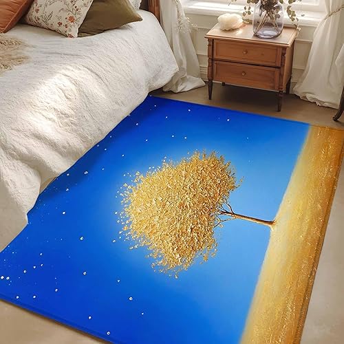 Miniatura 1 de 2.7x5 Area Rugs, Yellow Tree Non-Skid Rubber Backing Large Rectangle Rugs - Living Room Bedroom Home Office, Land Gradient Star Sky Retro Watercolor