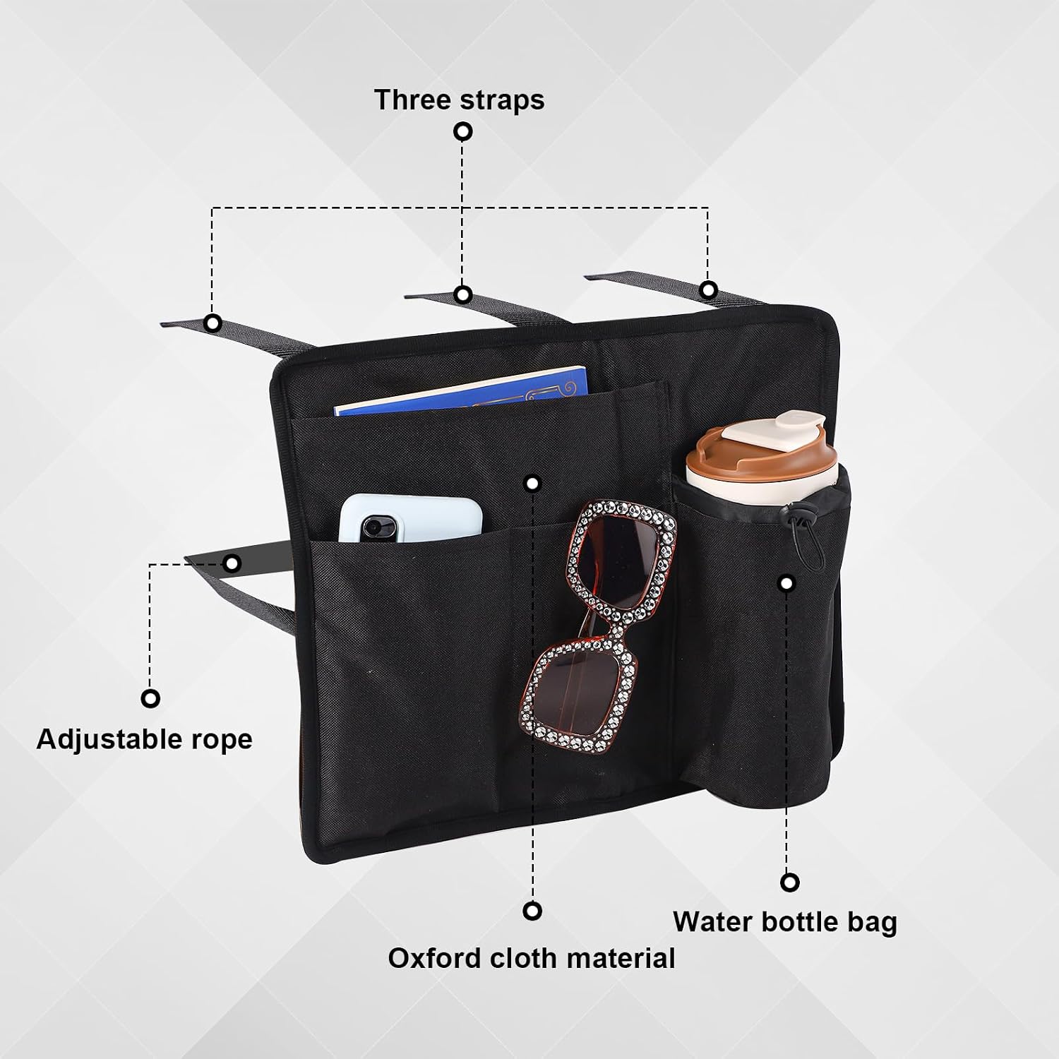 Lasuroa Airplane Seat Back Organizer & Storage - Premium Oxford Cloth Tray Table Cover with Separate Pockets (Black)