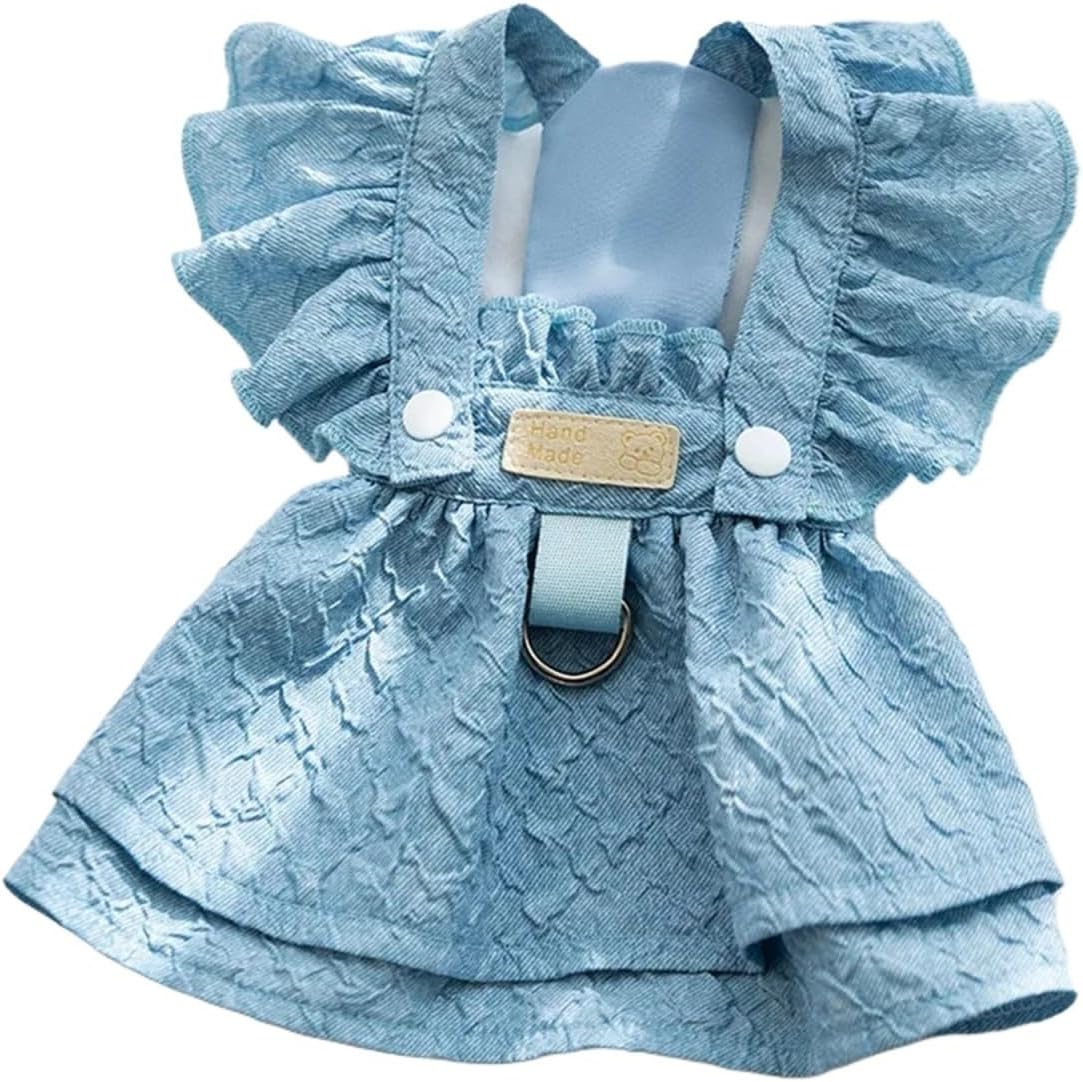 Denim Dog Dress for Small Dogs with Leash Ring and Flutter Sleeves - Summer Puppy Girl Clothes Applicable to Chihuahuas and Cats(Light Blue,XS)
