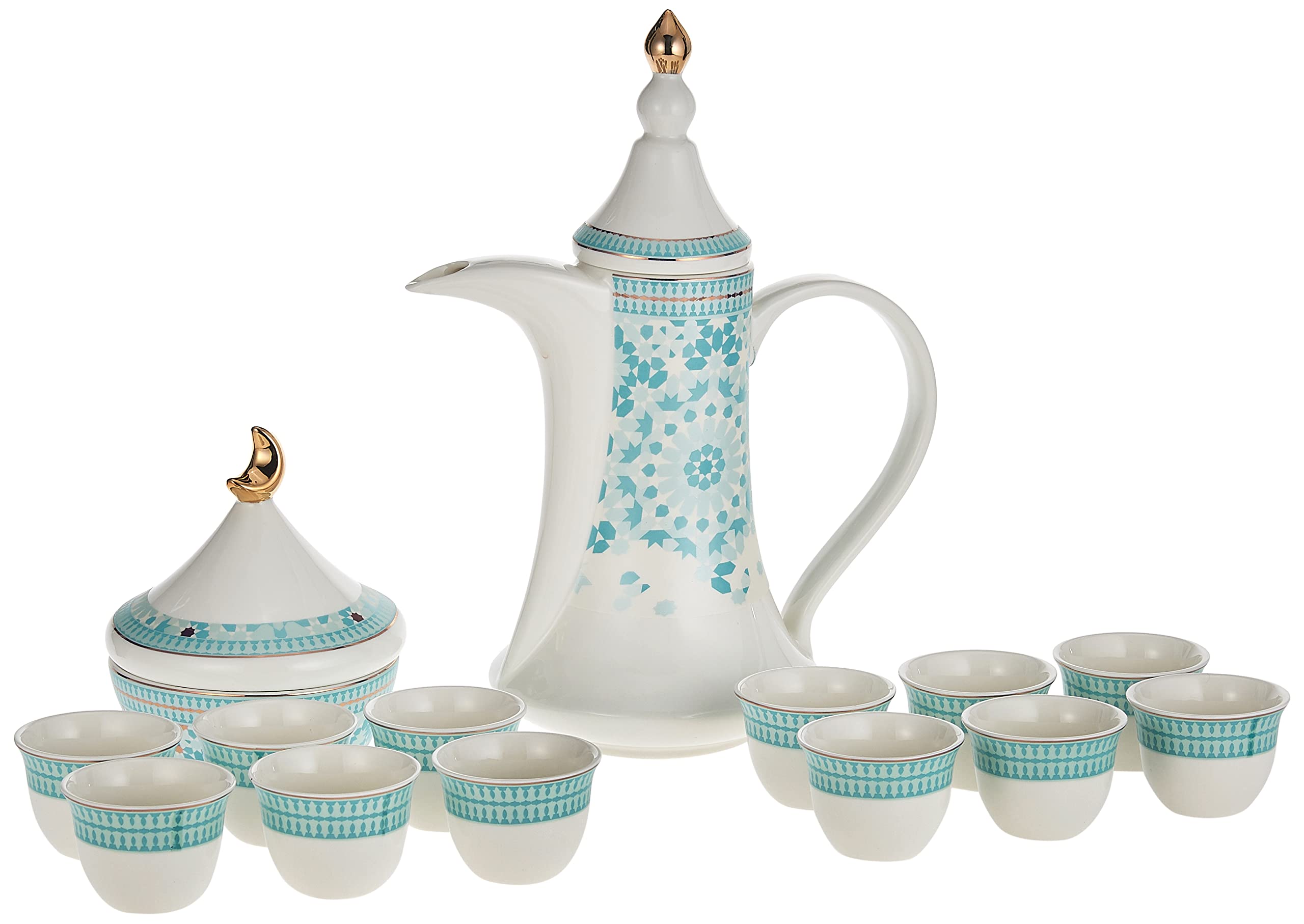 Neoflam Istekana,Arabic Coffee Set with Dallah and Date Bowl,with Lid,16 Piece, Assorted color