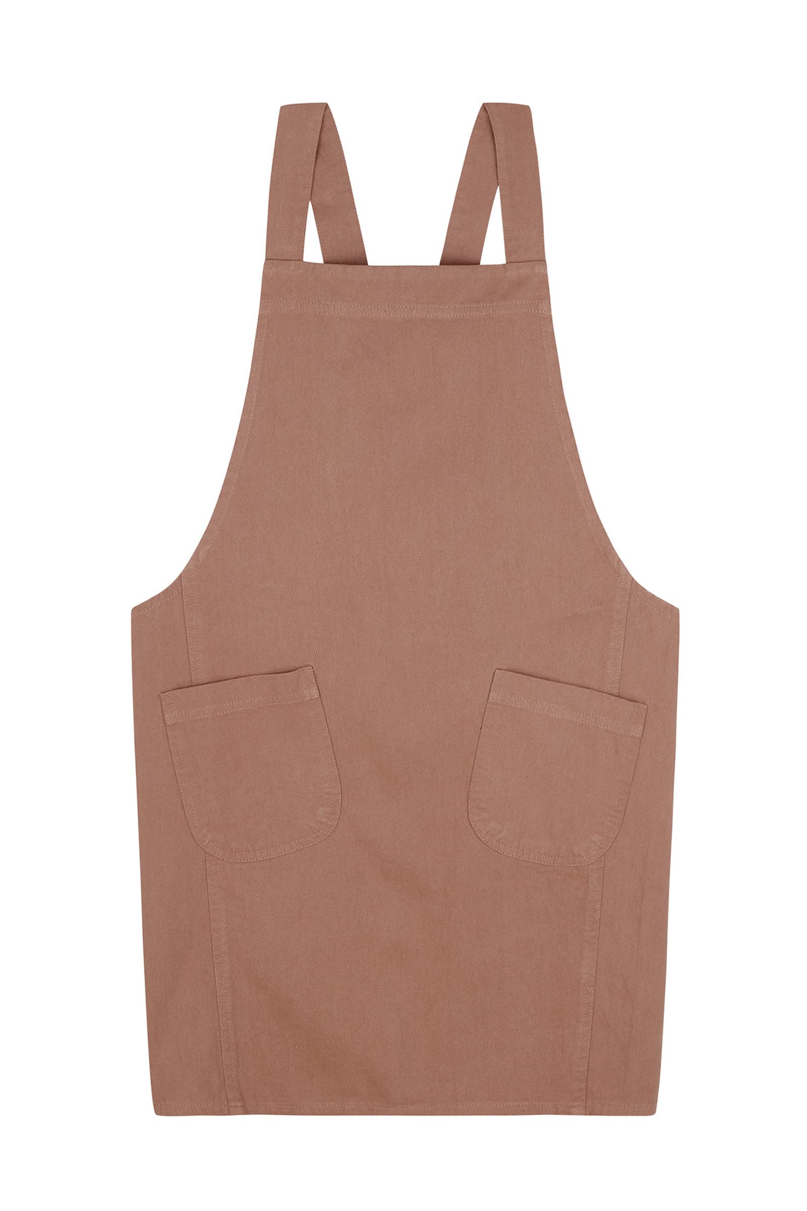 FADUOFA Japanese Cotton Linen Cross Apron with Pockets Fashion Dress for Gardening Painting Cleaning Kitchen, Red -, Width 41.33'', Height 33.46''