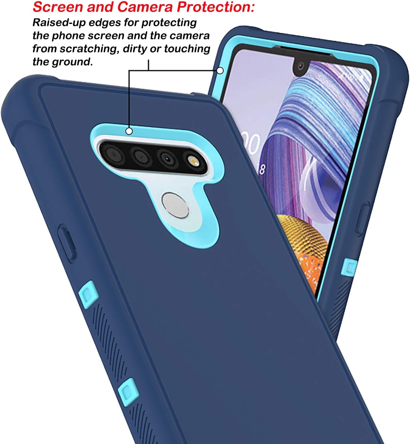 PhuLok LG Stylo 6 Case with HD Screen Protector, Heavy Duty Armor Dual Layer Full Body Protective Shockproof Sports Anti-Scratches Non-Slip Bumper Rugged Case for LG Stylo 6 (Deep Blue/Sky Blue)