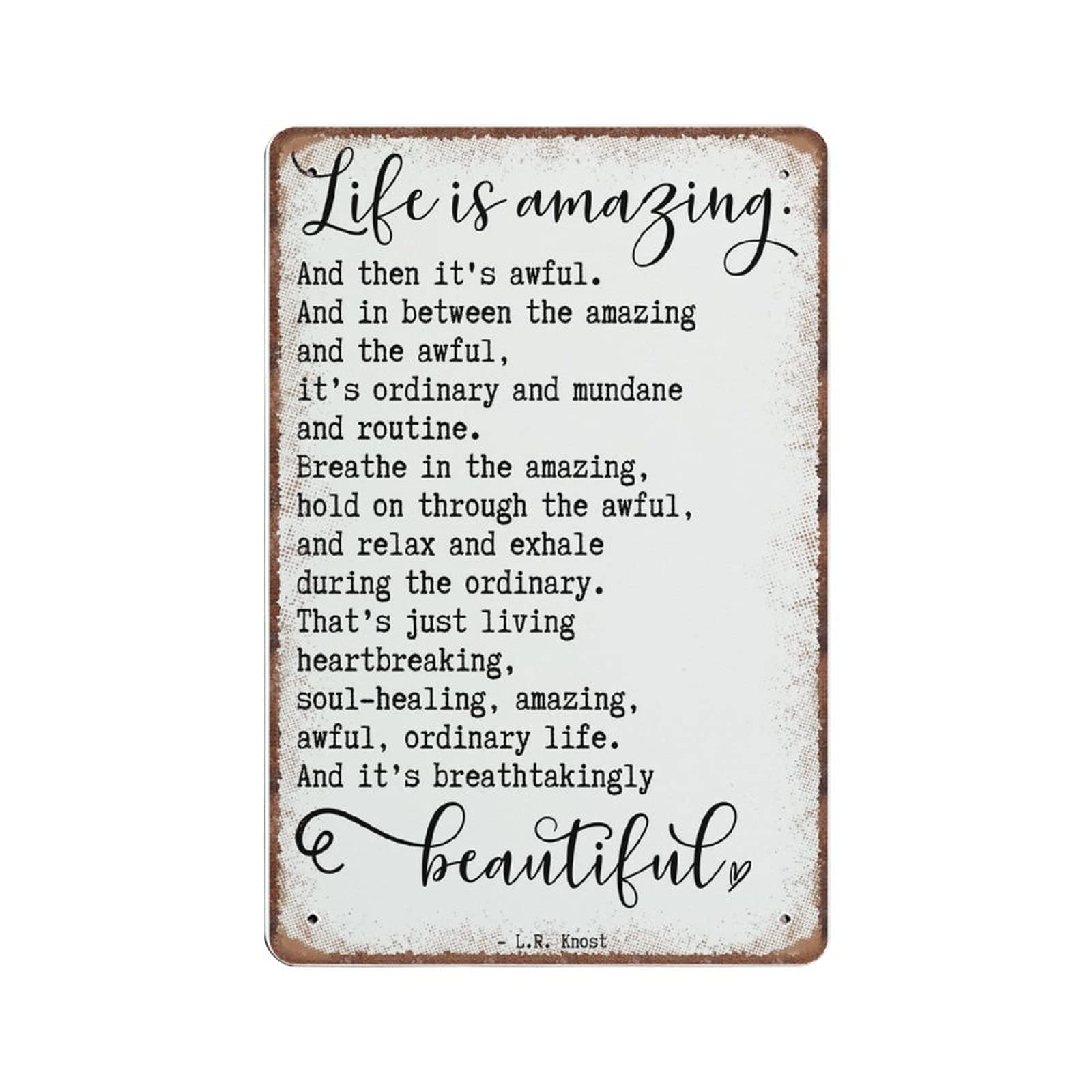 Dreacoss Material_tin 1 Life Is Amazing Tin Signs, Inspirational Sign, Life Is Beautiful Funny Vintage Metal Sign Plaqu Poster Wall Art Pub Bar Kitchen Garden Bathroom Home Decor, 140Mm X 200Mm