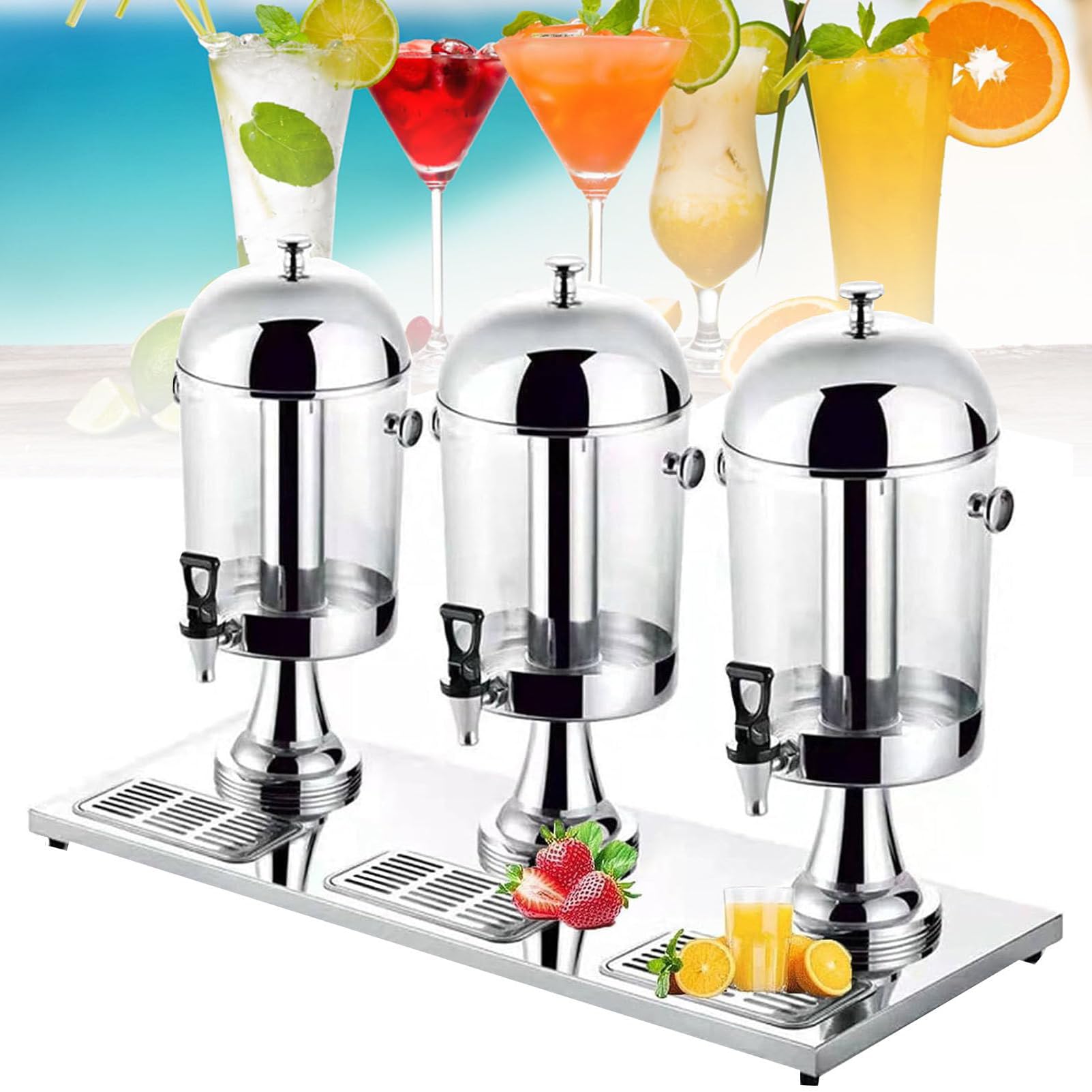 Distributore commerciale per bevande, in acciaio inox 304 e vetro trasparente, per bevande fredde/calde, ideale per colazione a buffet, bar e hotel