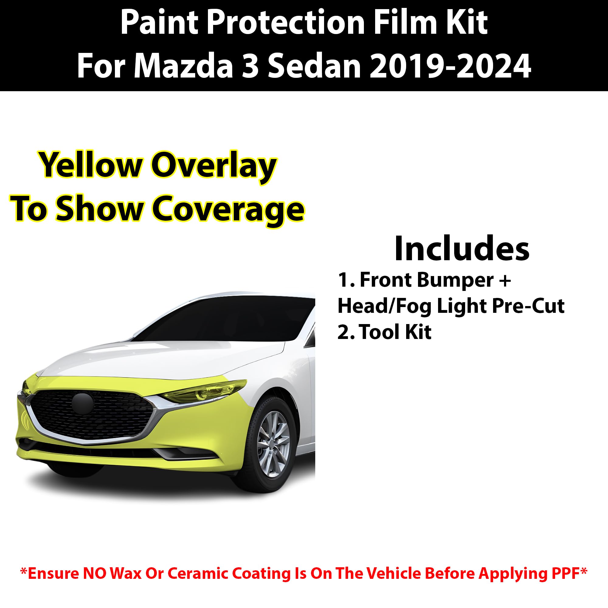 BOGAR TECH DESIGNS for Mazda 3 Sedan 2019+ Front Bumper Paint Protection PPF Film Kit Cover, Clear Bra