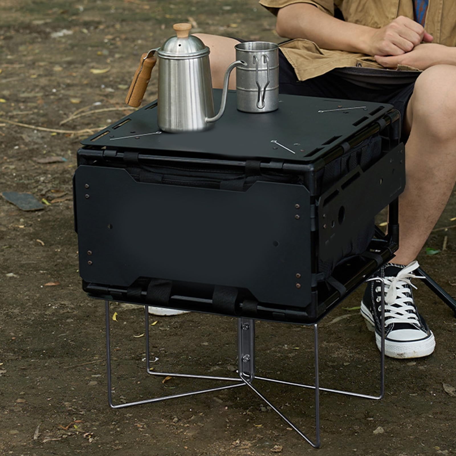 Boîte Pliante Camping En Alliage Aluminium – Support Organisateur De Table Noir, Capacité 100kg
