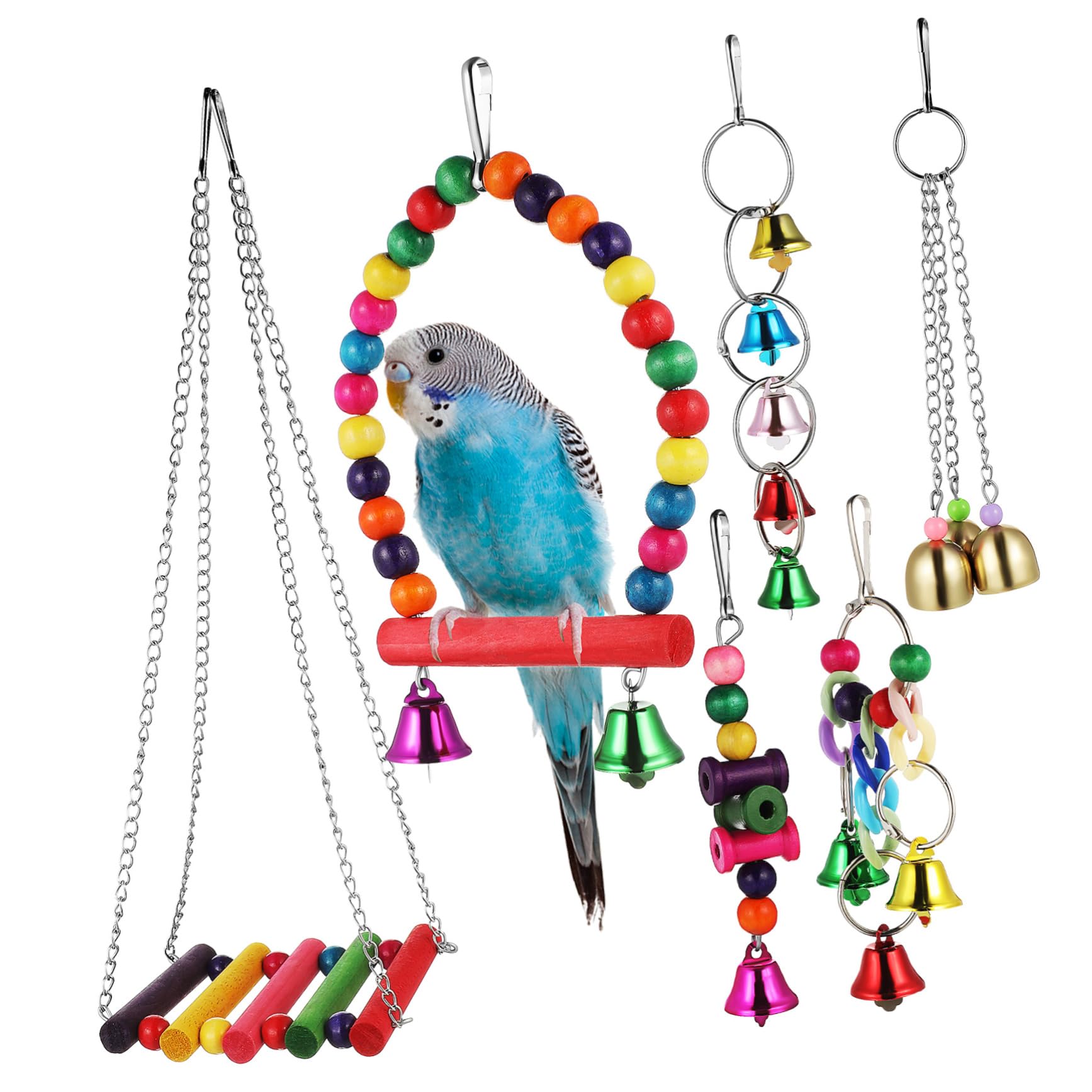 HANABASS 5juegos Columpio y Sonajero para Aves Accesorios para Jaula De Pájaros Juguete Interactivo y Decorativo Instalación Rápida y para Periquitos y Agapornis