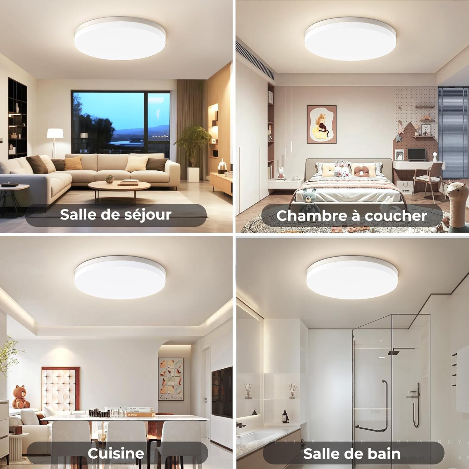 Plafonnier LED 48 W, plafonniers LED 4 800 lm 4000 K, P44 imperméable rond pour chambre à coucher, cuisine, salon, balcon, chambre Ø30 cm – 2 pièces
